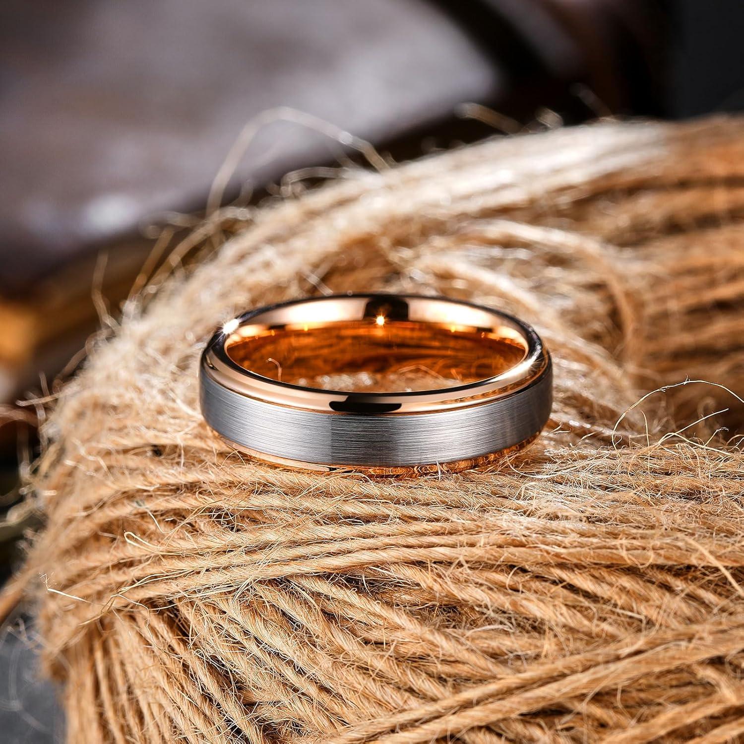 imageKing Will Mens Brushed Wedding Band Two Tone Matte Step EdgesPipe Cut Tungsten Carbide Anniversary Promise Rings Comfort FitSilverRose Gold6mm