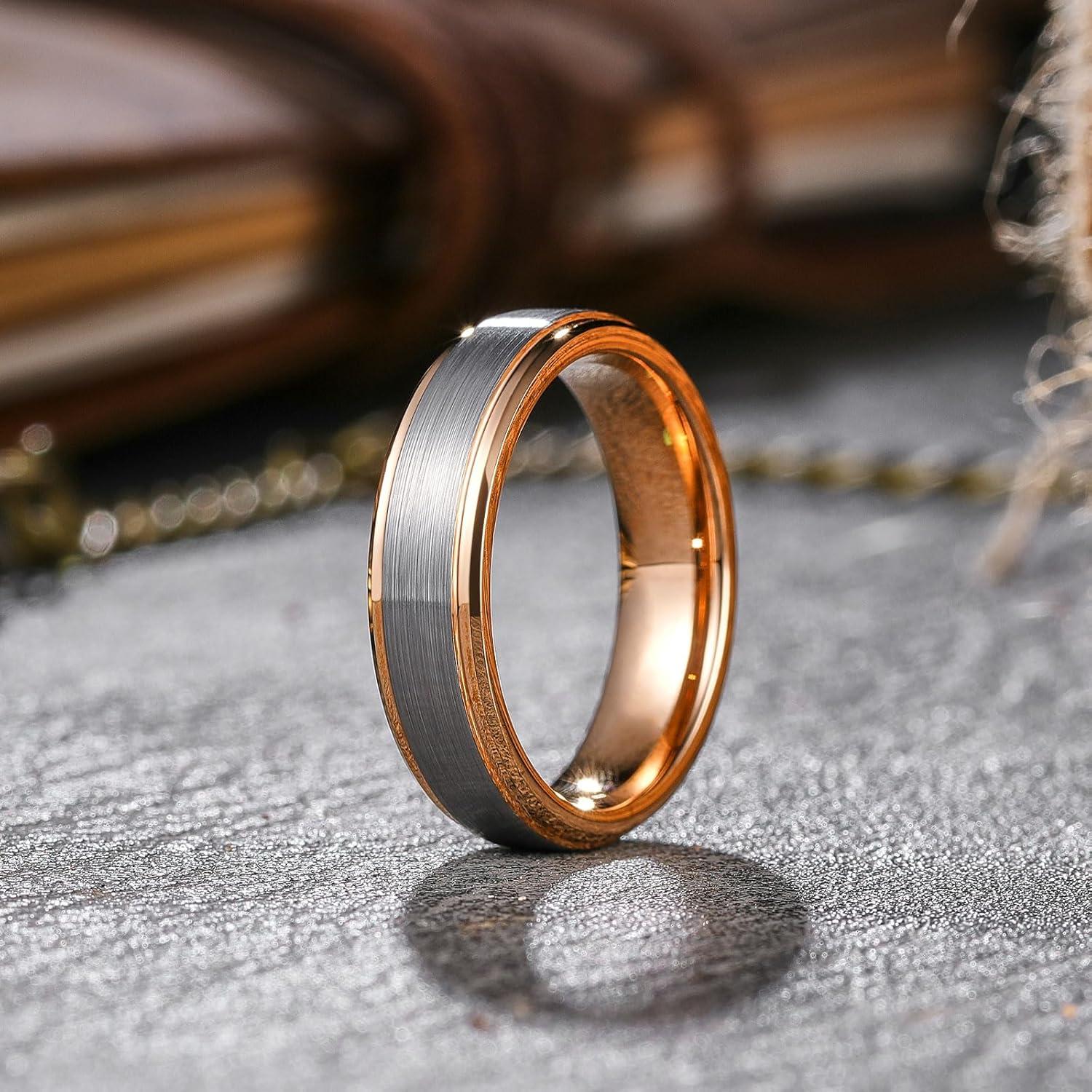 imageKing Will Mens Brushed Wedding Band Two Tone Matte Step EdgesPipe Cut Tungsten Carbide Anniversary Promise Rings Comfort FitSilverRose Gold6mm