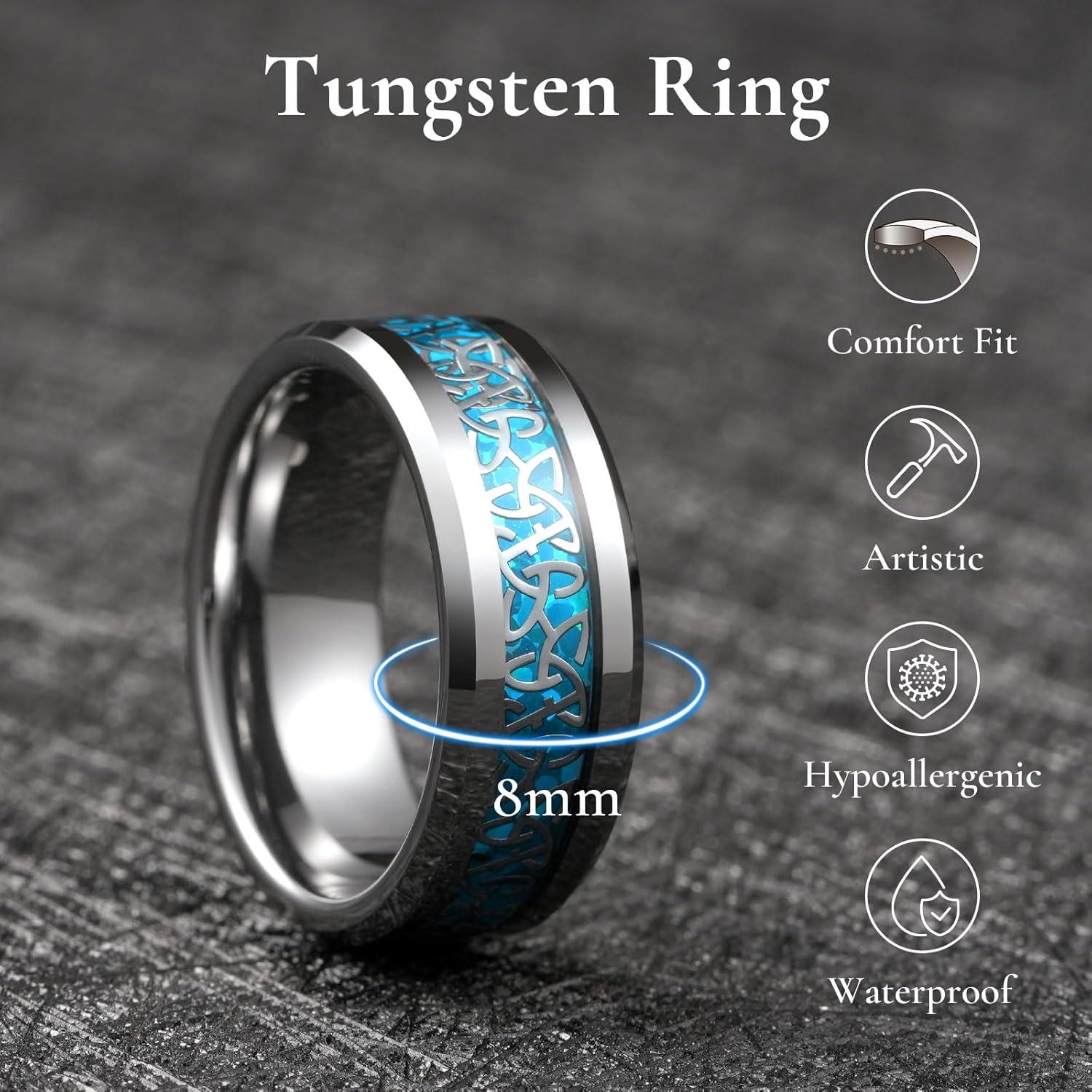imageKing Will Mens Cetic Knot Tungsten Carbide Ring OpalCarbon Fiber Inlay 6mm8mm Wedding Band for Men Engagement Ring Comfort Fit8mmBlue Opal