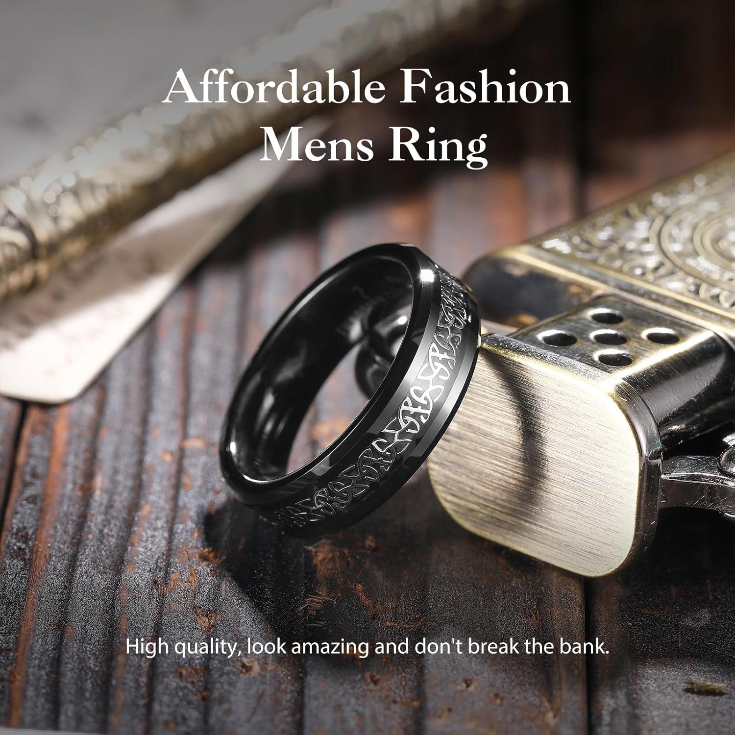 imageKing Will Mens Cetic Knot Tungsten Carbide Ring OpalCarbon Fiber Inlay 6mm8mm Wedding Band for Men Engagement Ring Comfort FitSilverBlack6mm