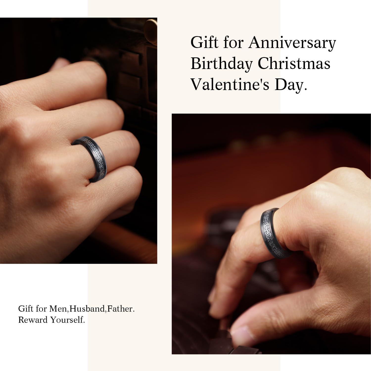 imageKing Will Mens Cetic Knot Tungsten Carbide Ring OpalCarbon Fiber Inlay 6mm8mm Wedding Band for Men Engagement Ring Comfort FitSilverBlack6mm