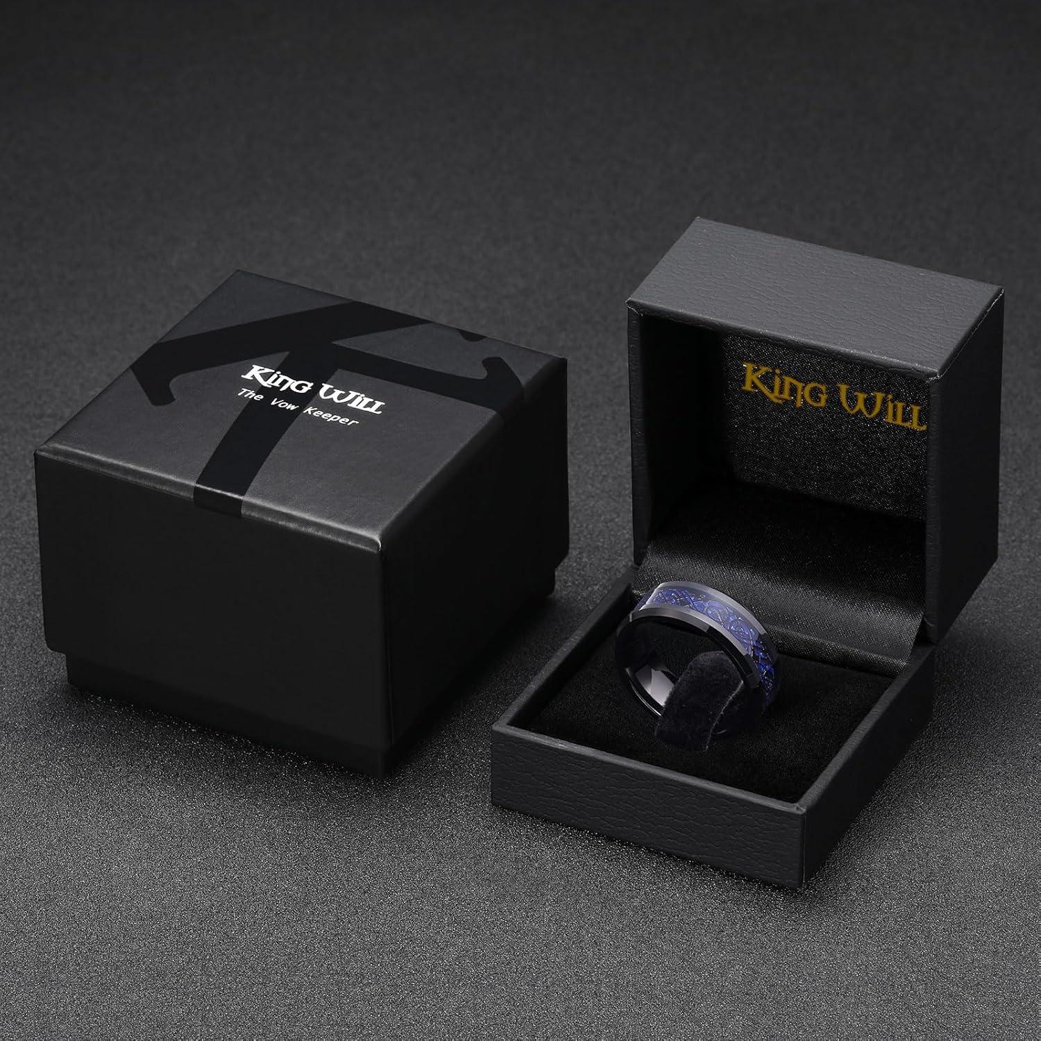 imageKing Will Mens Dragon Celtic Tungsten Ring 5678mm Widths Polished Beveled Edge Comfort Fit Carbide Wedding Band Promise Rings Size 416ABlackNavy Blue 8mm