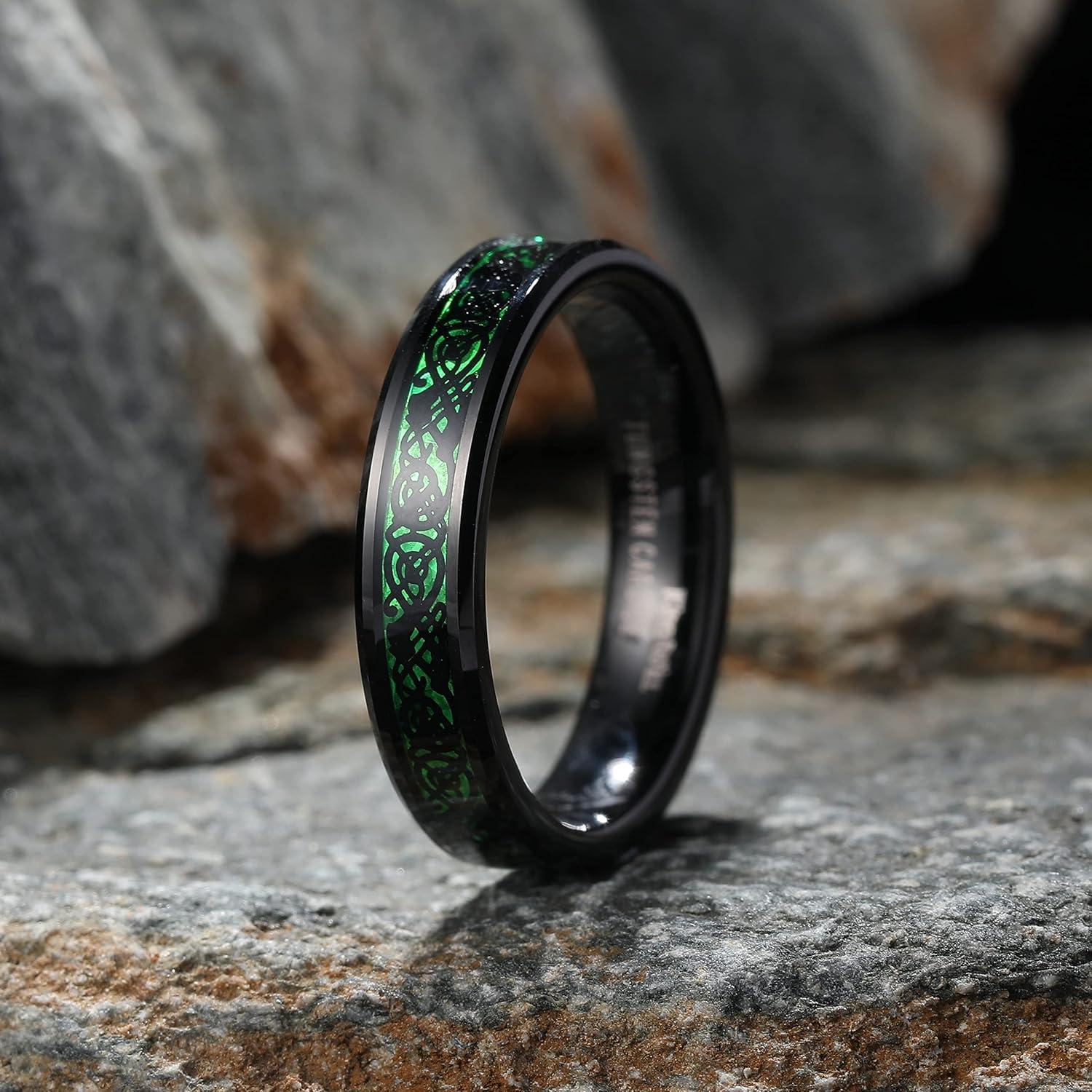 imageKing Will Mens Dragon Celtic Tungsten Ring 5678mm Widths Polished Beveled Edge Comfort Fit Carbide Wedding Band Promise Rings Size 416AGreen 5mm