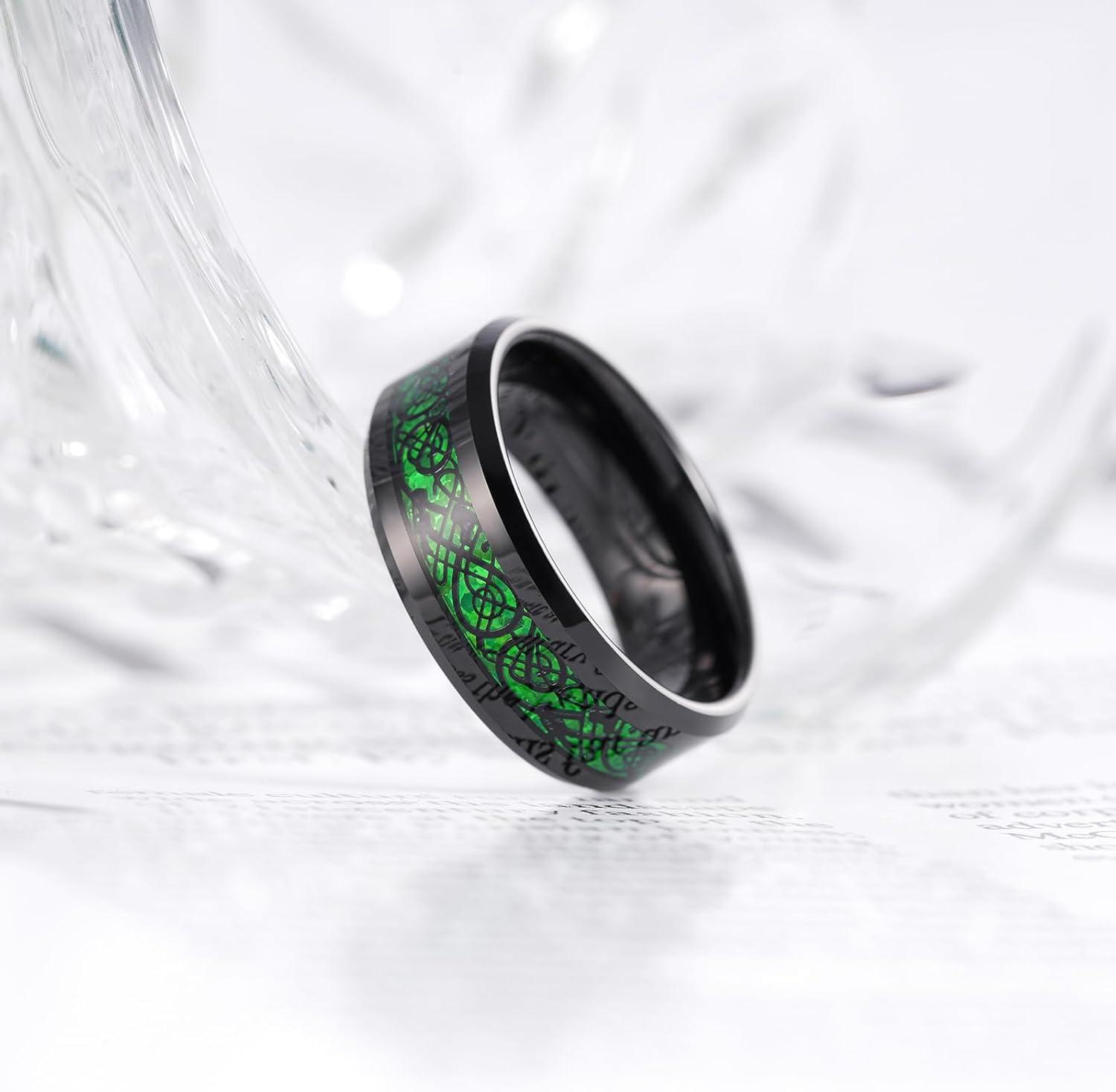 imageKing Will Mens Dragon Celtic Tungsten Ring 5678mm Widths Polished Beveled Edge Comfort Fit Carbide Wedding Band Promise Rings Size 416AGreen 8mm