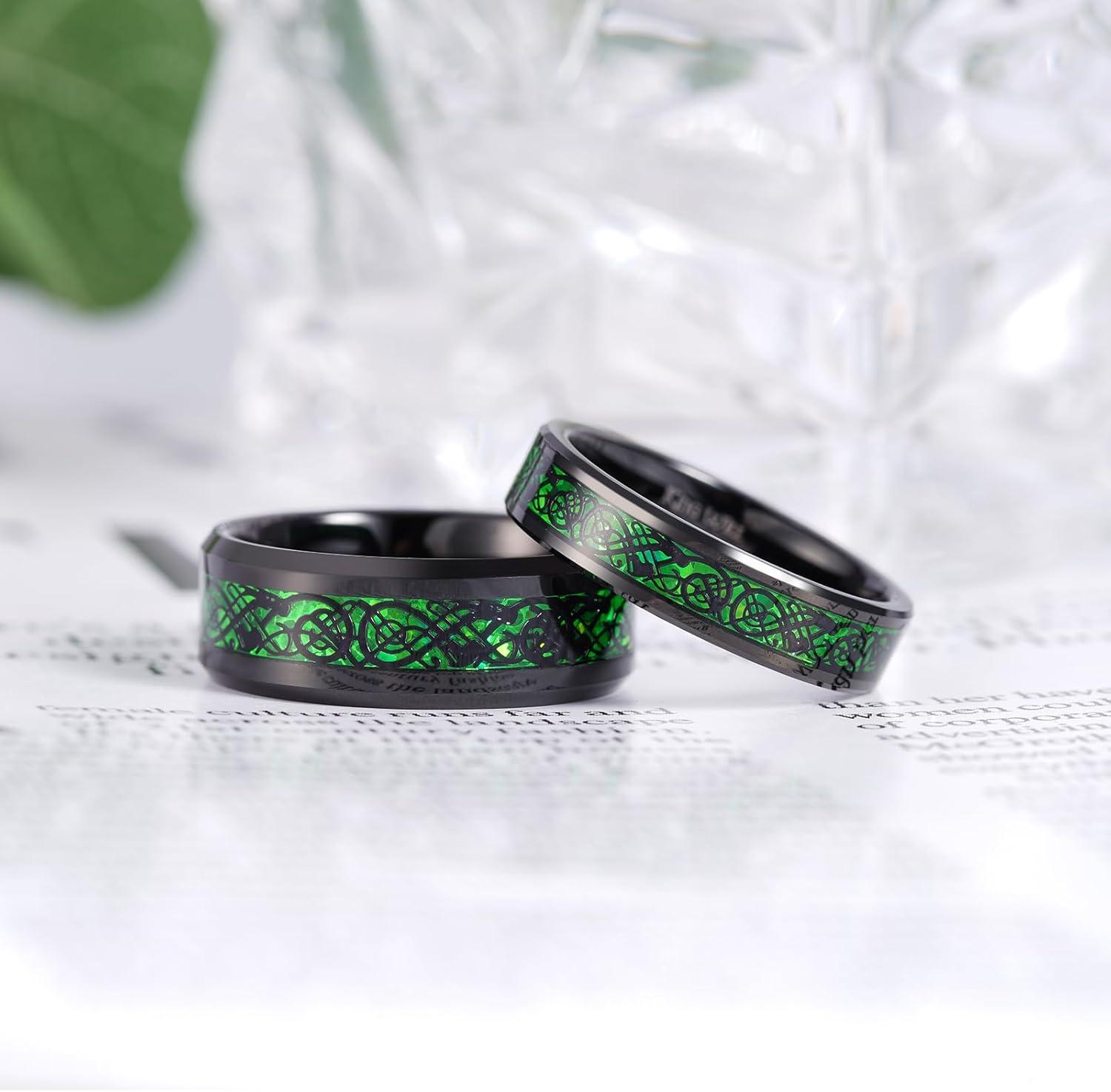 imageKing Will Mens Dragon Celtic Tungsten Ring 5678mm Widths Polished Beveled Edge Comfort Fit Carbide Wedding Band Promise Rings Size 416AGreen 8mm