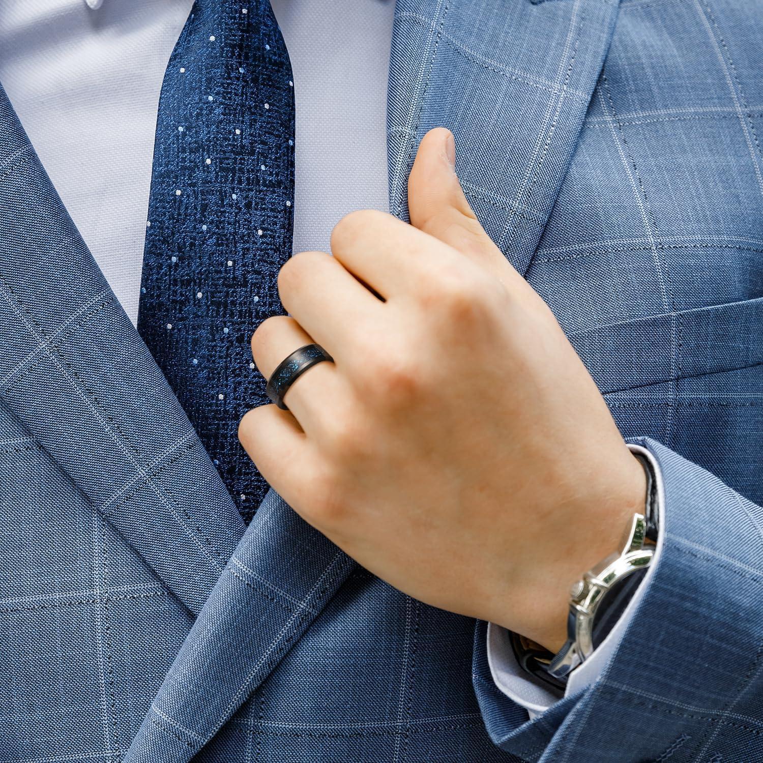 imageKing Will Mens Dragon Celtic Tungsten Ring 5678mm Widths Polished Beveled Edge Comfort Fit Carbide Wedding Band Promise Rings Size 416ALight Blue Sand 8mm