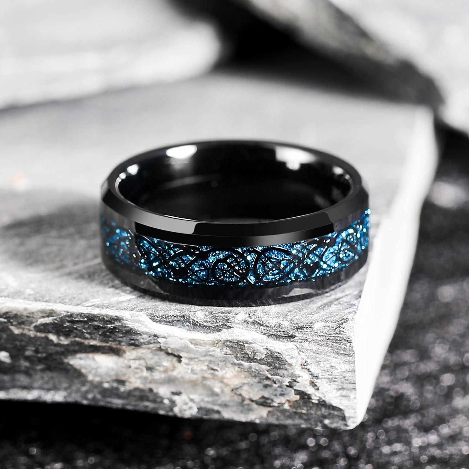 imageKing Will Mens Dragon Celtic Tungsten Ring 5678mm Widths Polished Beveled Edge Comfort Fit Carbide Wedding Band Promise Rings Size 416ALight Blue Sand 8mm