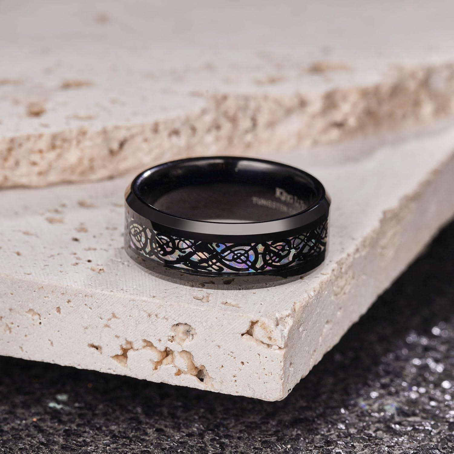 imageKing Will Mens Dragon Celtic Tungsten Ring 5678mm Widths Polished Beveled Edge Comfort Fit Carbide Wedding Band Promise Rings Size 416AOpalColor 8mm