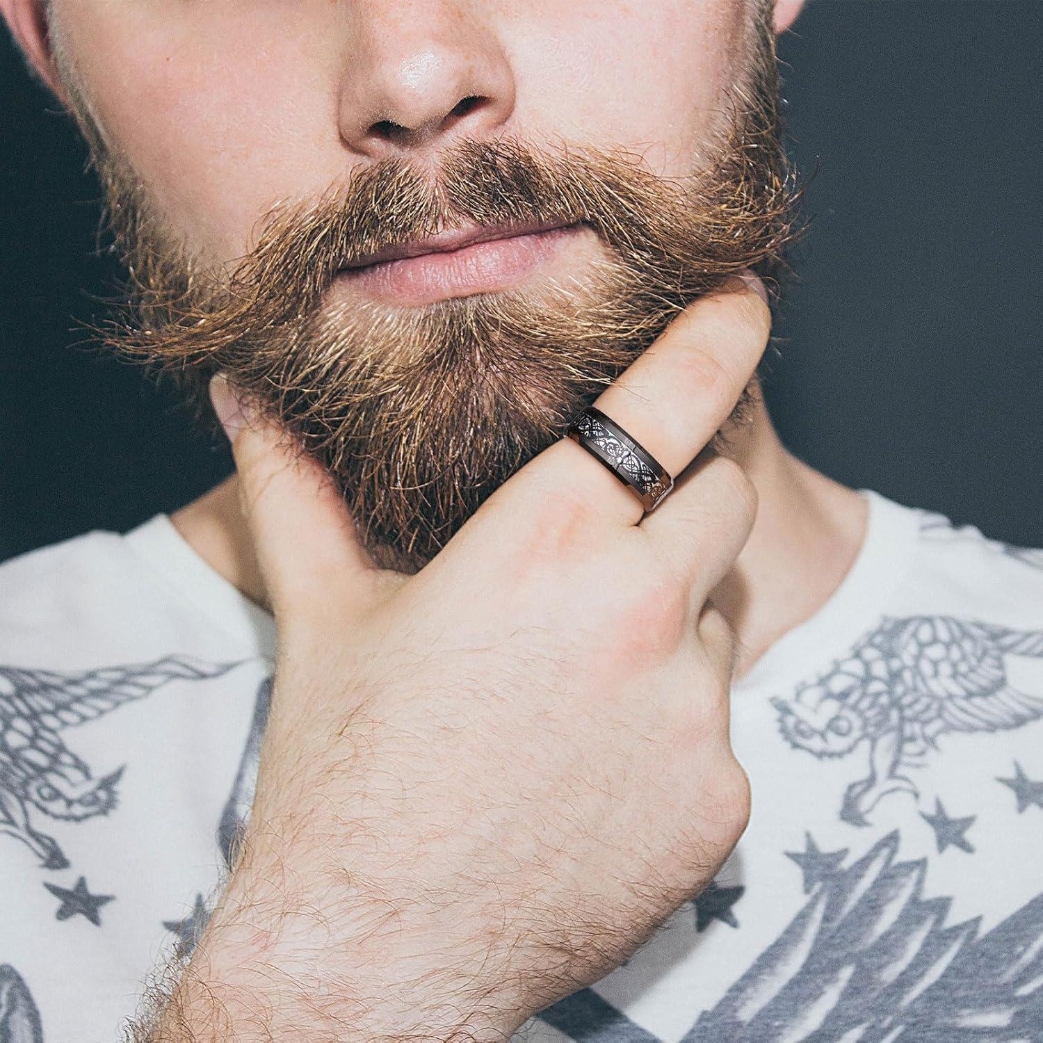 imageKing Will Mens Dragon Celtic Tungsten Ring 5678mm Widths Polished Beveled Edge Comfort Fit Carbide Wedding Band Promise Rings Size 416AOpalColor 8mm