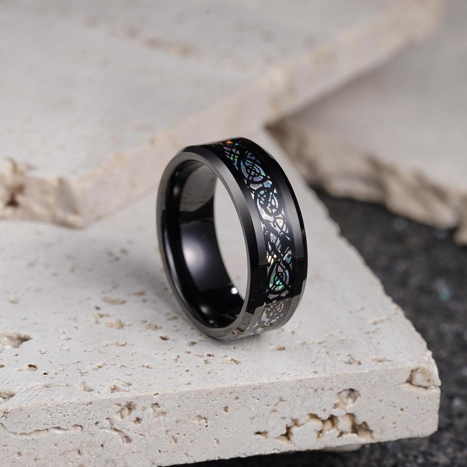 imageKing Will Mens Dragon Celtic Tungsten Ring 5678mm Widths Polished Beveled Edge Comfort Fit Carbide Wedding Band Promise Rings Size 416AOpalColor 8mm