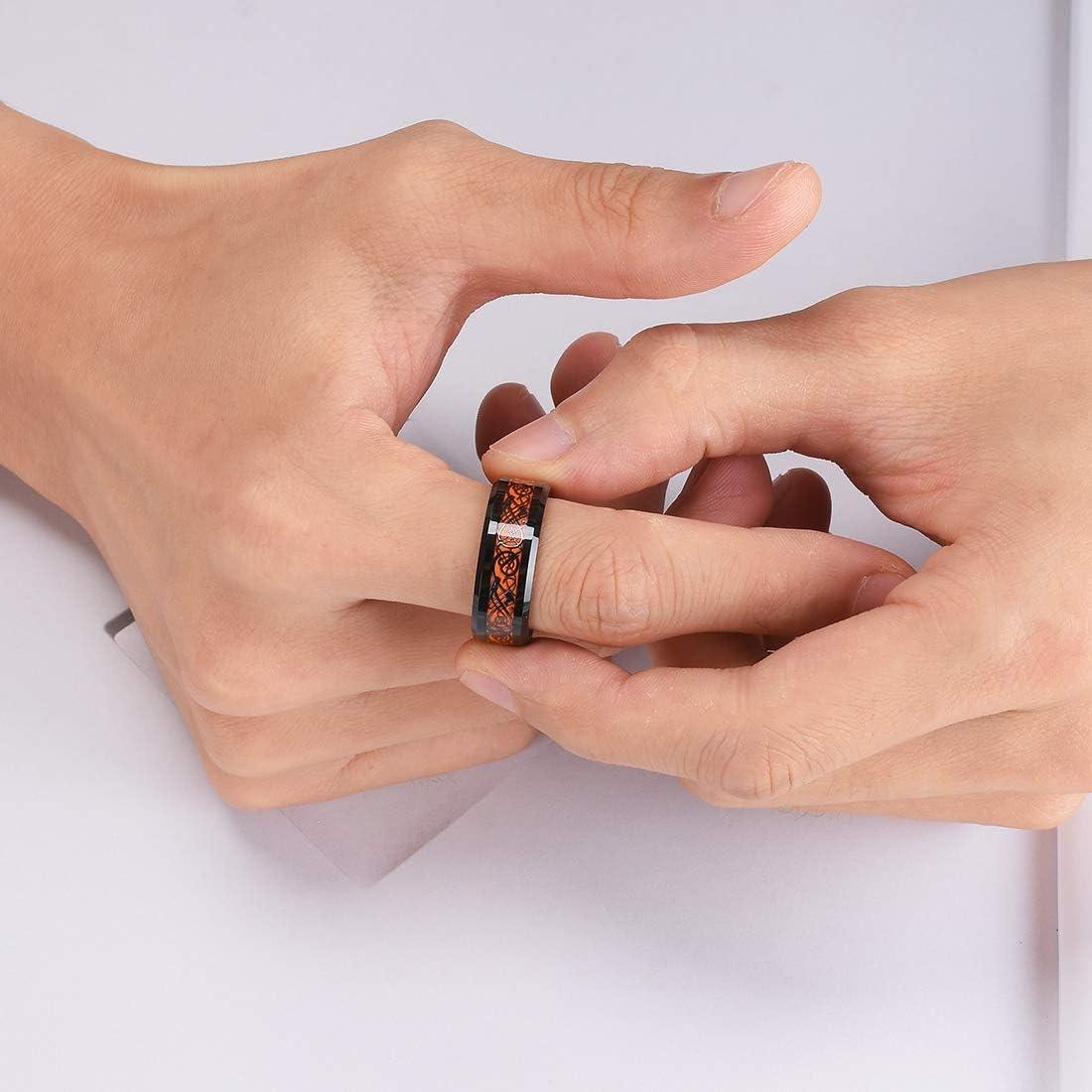 imageKing Will Mens Dragon Celtic Tungsten Ring 5678mm Widths Polished Beveled Edge Comfort Fit Carbide Wedding Band Promise Rings Size 416AOrange 8mm