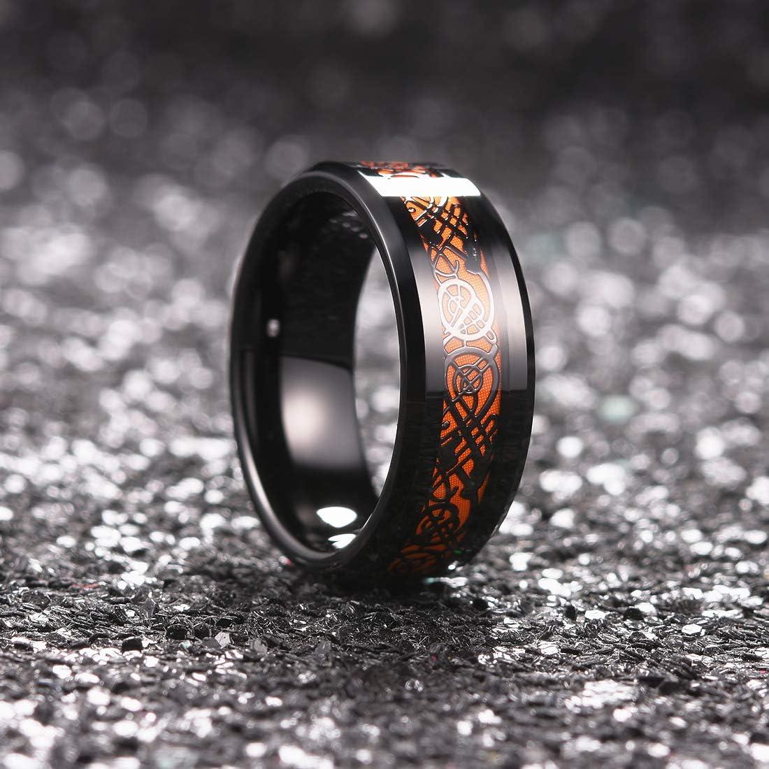 imageKing Will Mens Dragon Celtic Tungsten Ring 5678mm Widths Polished Beveled Edge Comfort Fit Carbide Wedding Band Promise Rings Size 416AOrange 8mm