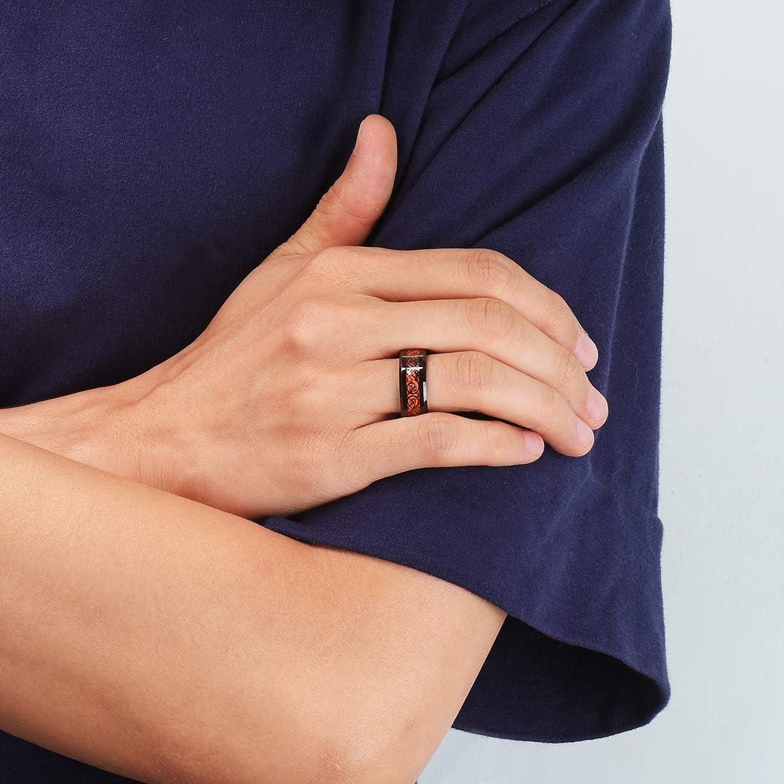 imageKing Will Mens Dragon Celtic Tungsten Ring 5678mm Widths Polished Beveled Edge Comfort Fit Carbide Wedding Band Promise Rings Size 416AOrange 8mm