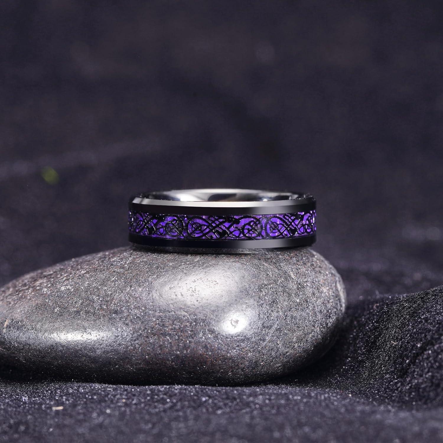 imageKing Will Mens Dragon Celtic Tungsten Ring 5678mm Widths Polished Beveled Edge Comfort Fit Carbide Wedding Band Promise Rings Size 416APurple 6mm