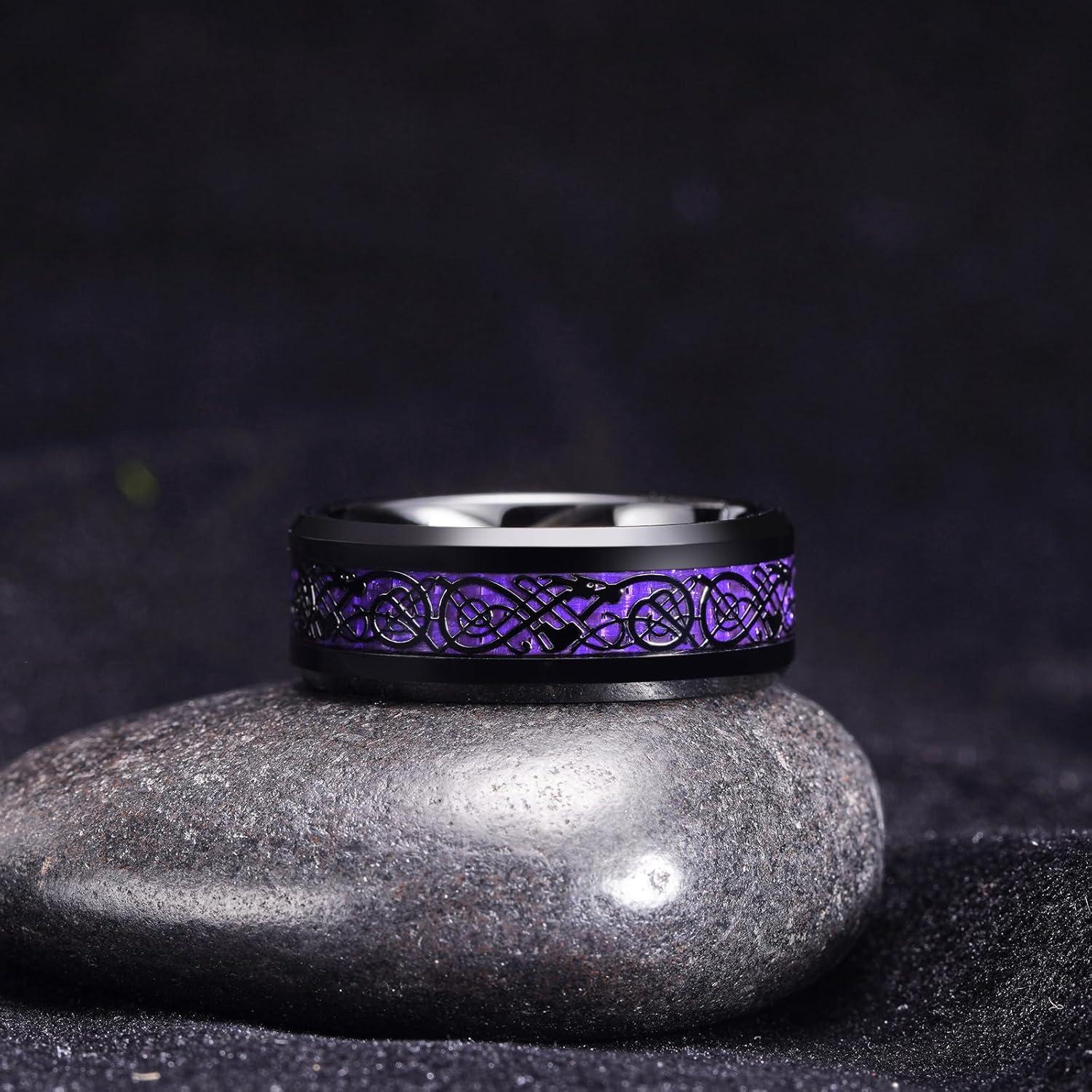 imageKing Will Mens Dragon Celtic Tungsten Ring 5678mm Widths Polished Beveled Edge Comfort Fit Carbide Wedding Band Promise Rings Size 416APurple 8mm