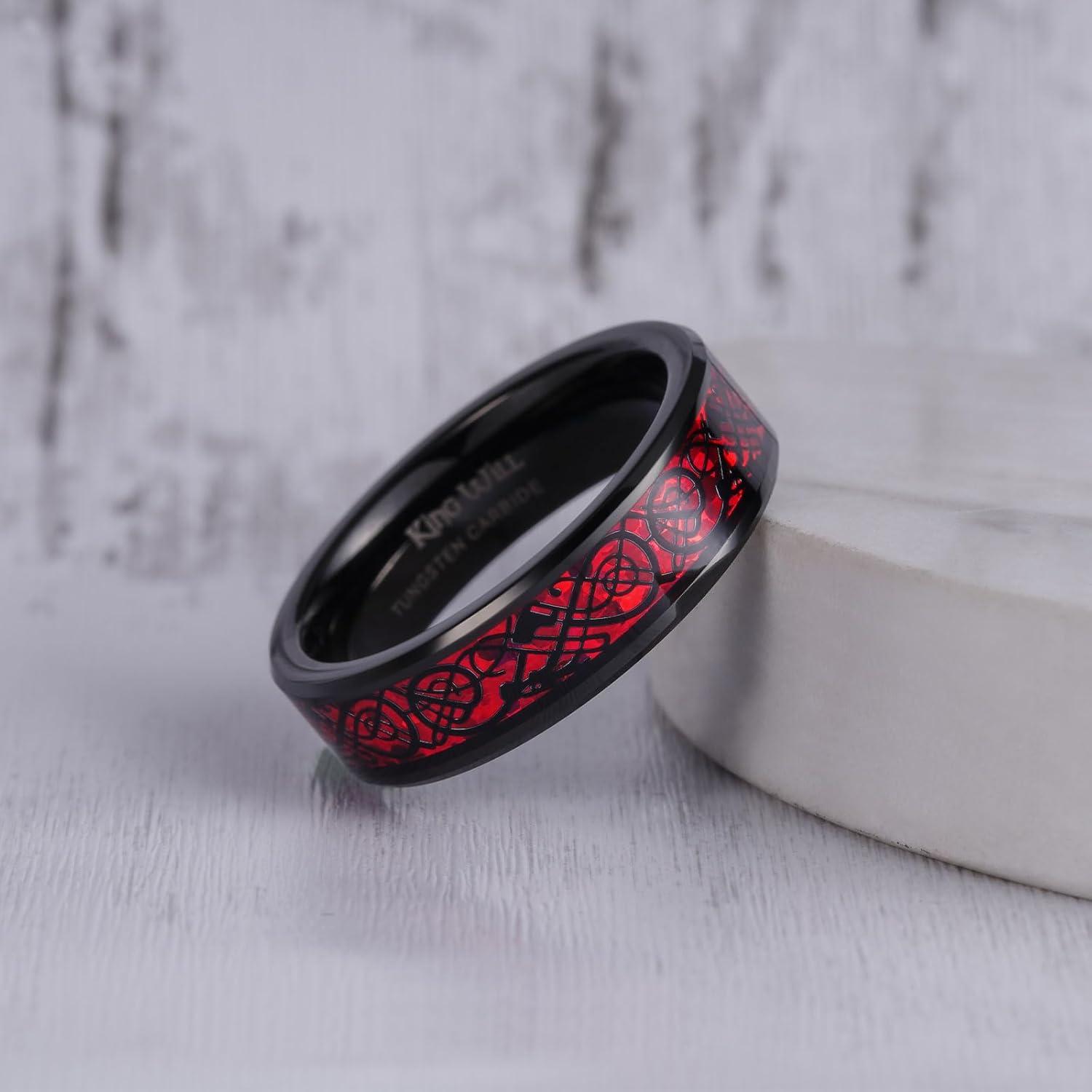 imageKing Will Mens Dragon Celtic Tungsten Ring 5678mm Widths Polished Beveled Edge Comfort Fit Carbide Wedding Band Promise Rings Size 416ARed 6mm