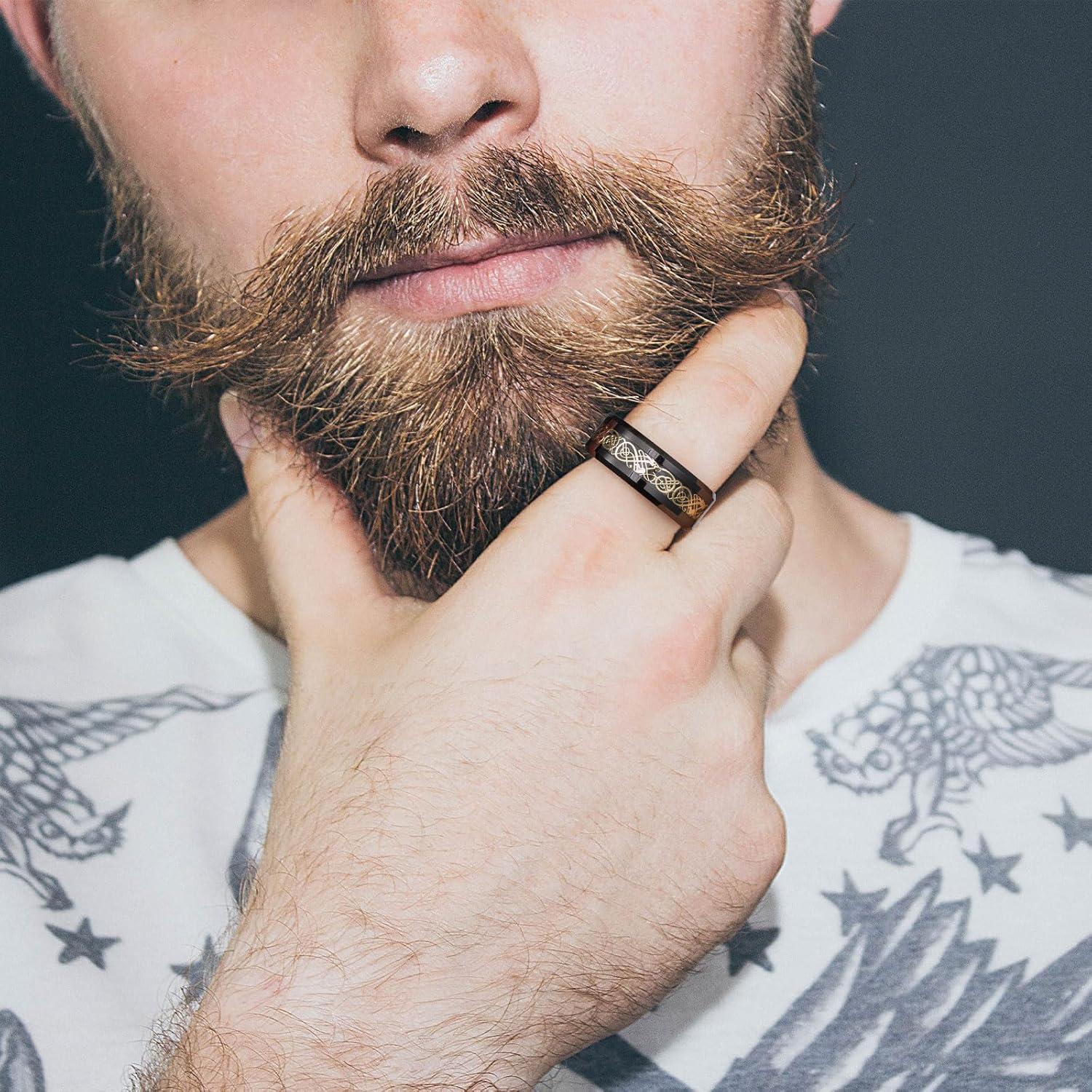 imageKing Will Mens Dragon Celtic Tungsten Ring 5678mm Widths Polished Beveled Edge Comfort Fit Carbide Wedding Band Promise Rings Size 416BBlackGold 8mm