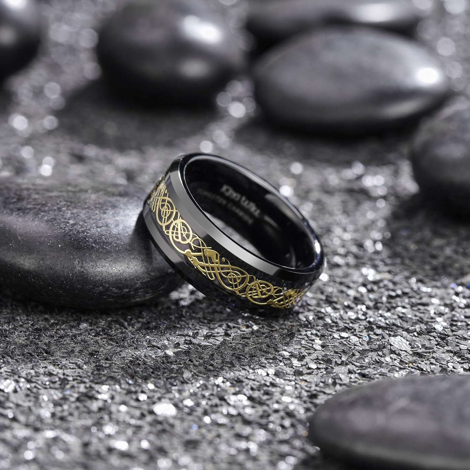 imageKing Will Mens Dragon Celtic Tungsten Ring 5678mm Widths Polished Beveled Edge Comfort Fit Carbide Wedding Band Promise Rings Size 416BBlackGold 8mm