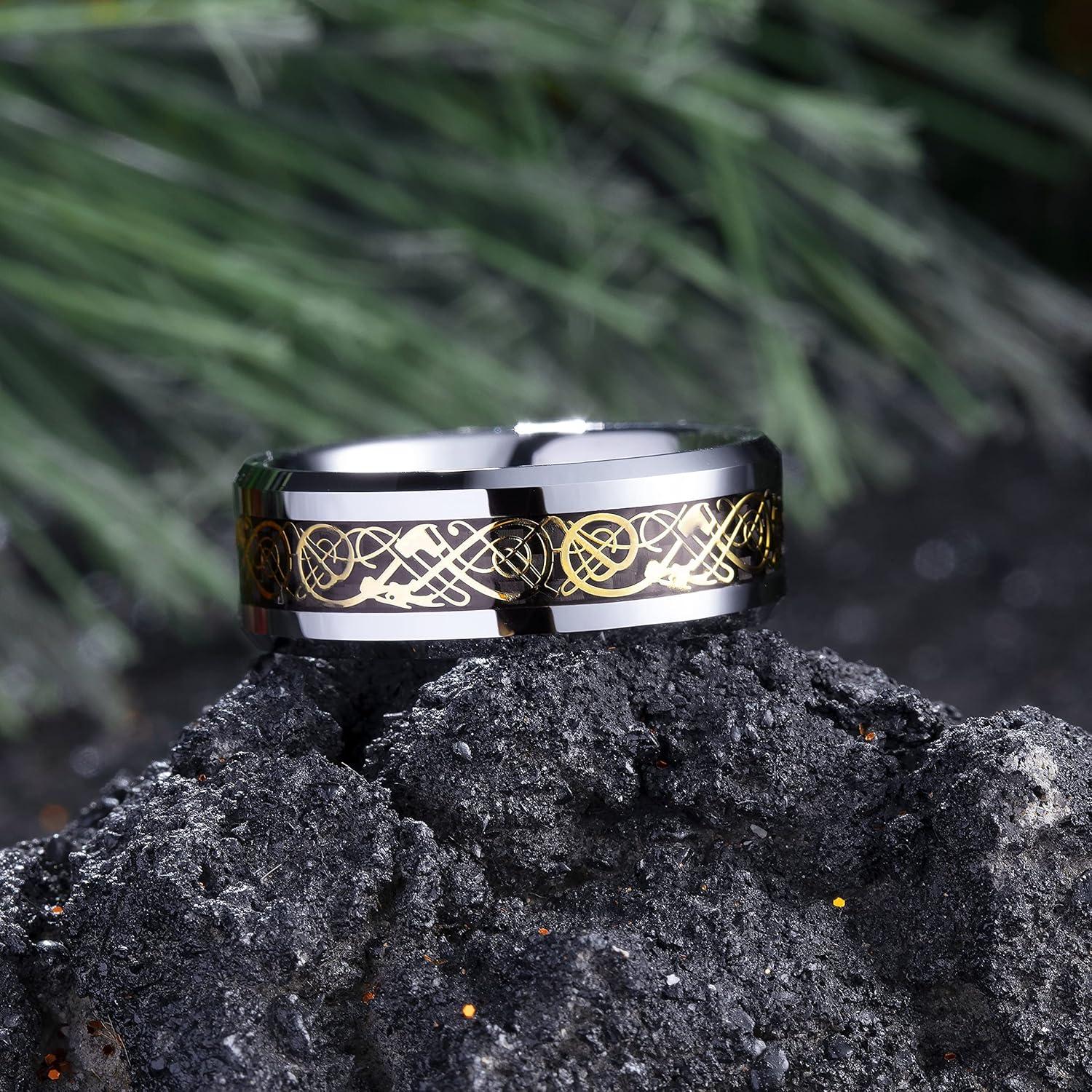 imageKing Will Mens Dragon Celtic Tungsten Ring 5678mm Widths Polished Beveled Edge Comfort Fit Carbide Wedding Band Promise Rings Size 416BSilverGold 8mm