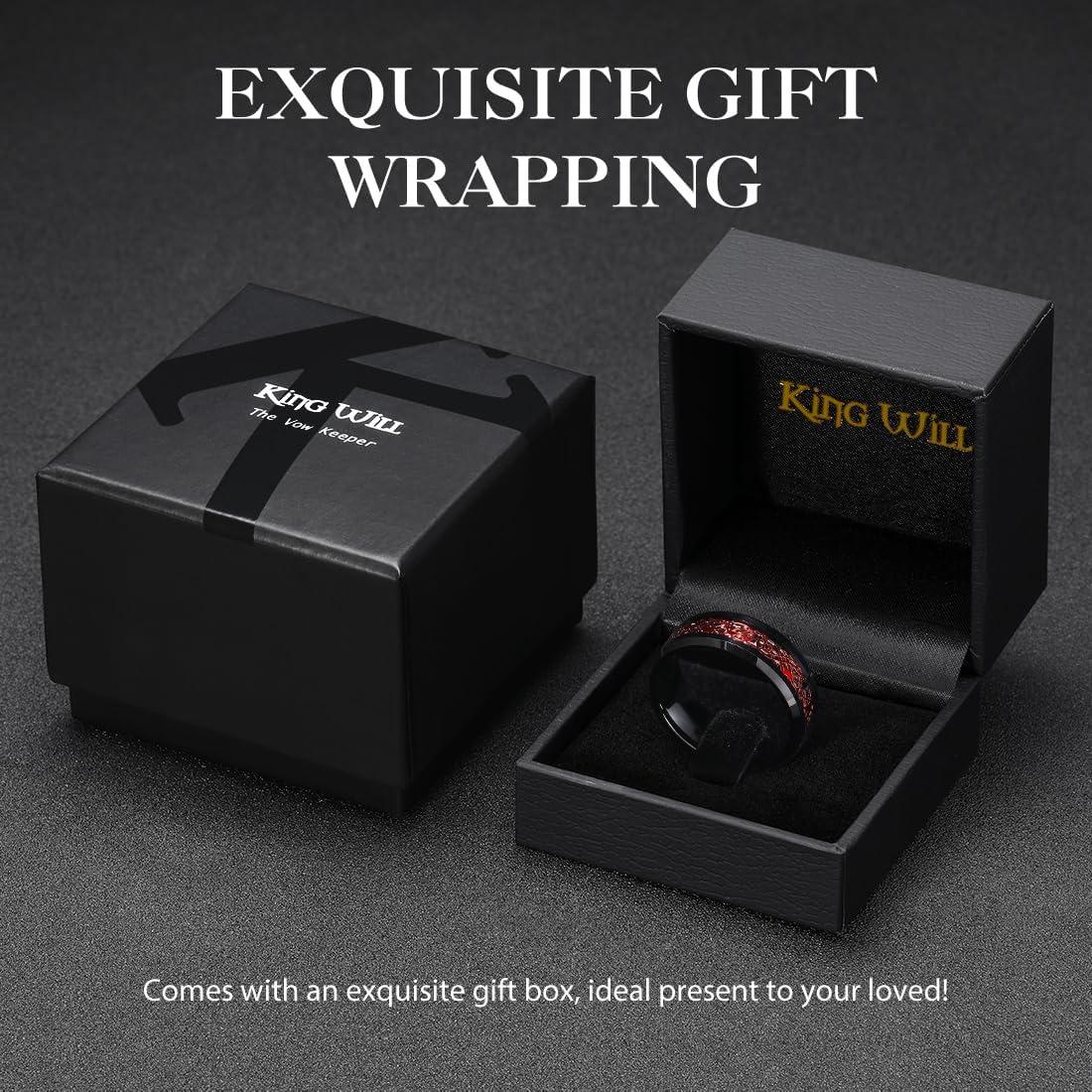 imageKing Will Mens Dragon Celtic Tungsten Ring 5678mm Widths Polished Beveled Edge Comfort Fit Carbide Wedding Band Promise Rings Size 416Black Red 8mm