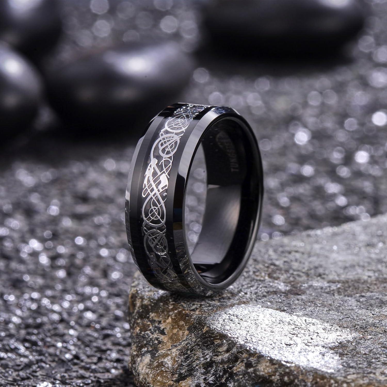 imageKing Will Mens Dragon Celtic Tungsten Ring 5678mm Widths Polished Beveled Edge Comfort Fit Carbide Wedding Band Promise Rings Size 416CBlack Silver 8mm