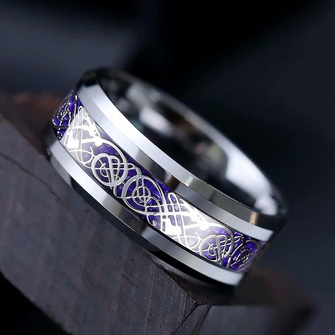 imageKing Will Mens Dragon Celtic Tungsten Ring 5678mm Widths Polished Beveled Edge Comfort Fit Carbide Wedding Band Promise Rings Size 416CPurpleSilver 8mm