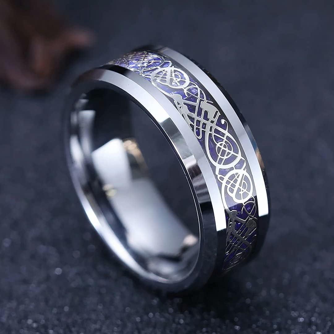 imageKing Will Mens Dragon Celtic Tungsten Ring 5678mm Widths Polished Beveled Edge Comfort Fit Carbide Wedding Band Promise Rings Size 416CPurpleSilver 8mm