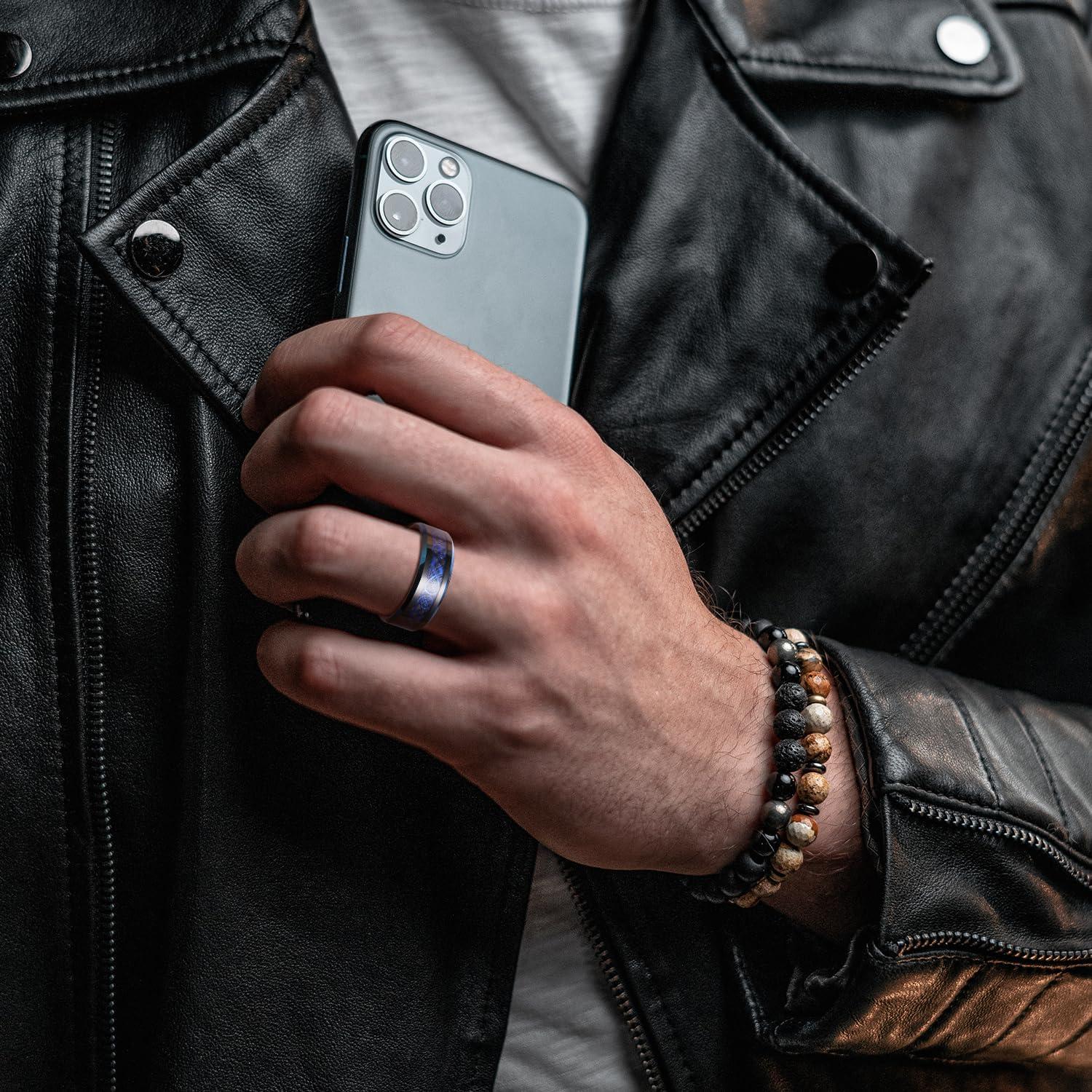 imageKing Will Mens Dragon Celtic Tungsten Ring 5678mm Widths Polished Beveled Edge Comfort Fit Carbide Wedding Band Promise Rings Size 416DBlack Blue Edge 8mm