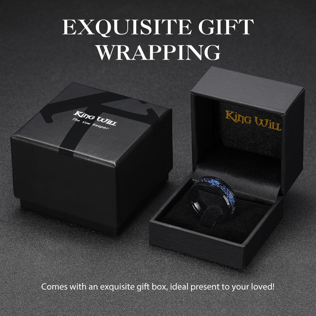 imageKing Will Mens Dragon Celtic Tungsten Ring 5678mm Widths Polished Beveled Edge Comfort Fit Carbide Wedding Band Promise Rings Size 416DBlack Mazarine Blue 8mm