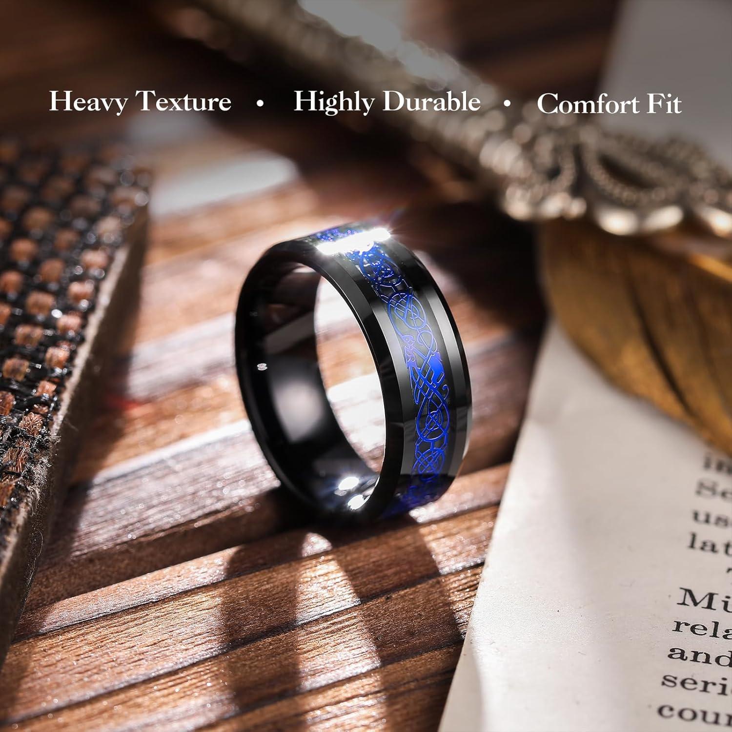 imageKing Will Mens Dragon Celtic Tungsten Ring 5678mm Widths Polished Beveled Edge Comfort Fit Carbide Wedding Band Promise Rings Size 416DBlack Mazarine Blue 8mm