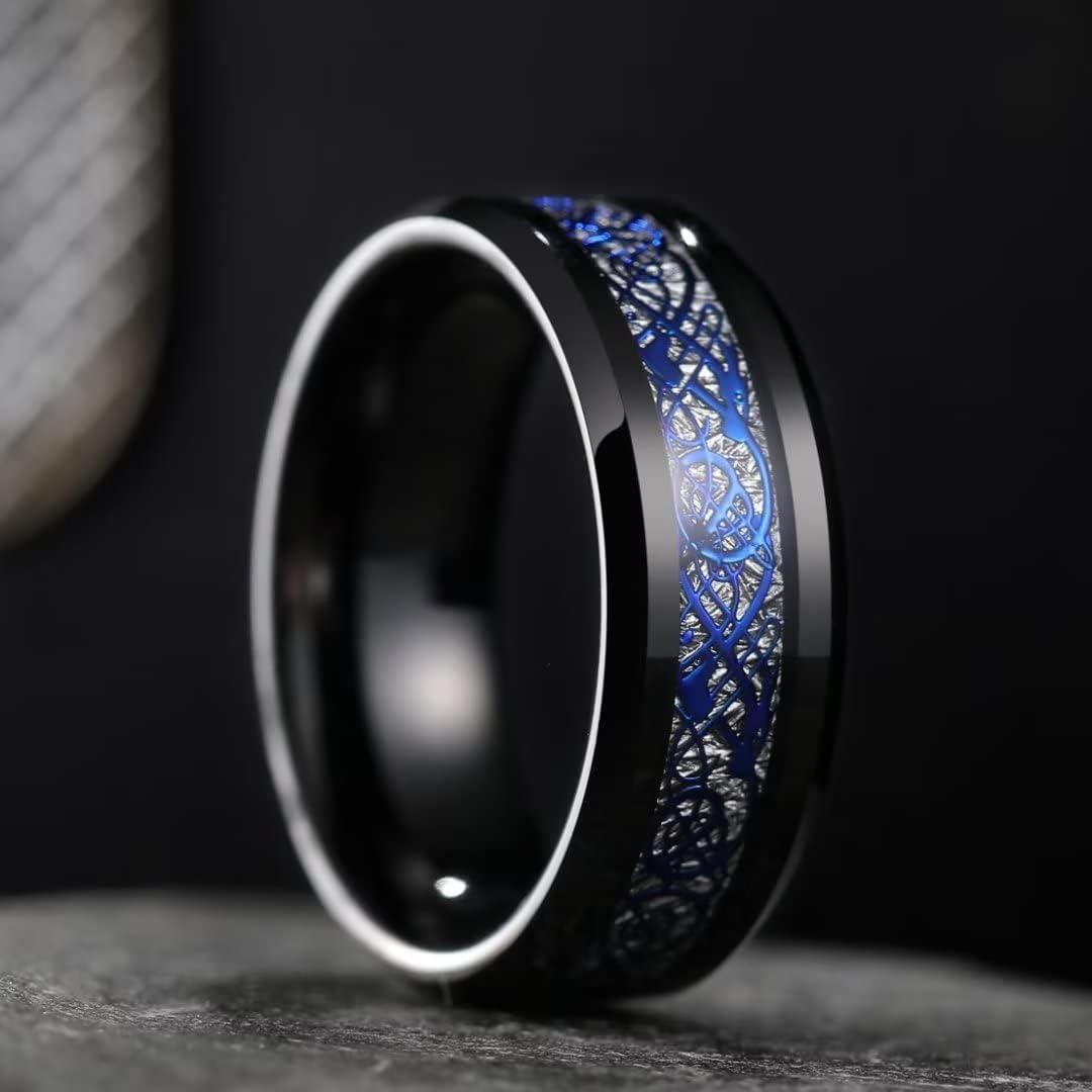 imageKing Will Mens Dragon Celtic Tungsten Ring 5678mm Widths Polished Beveled Edge Comfort Fit Carbide Wedding Band Promise Rings Size 416Dbluesilverblack 8mm