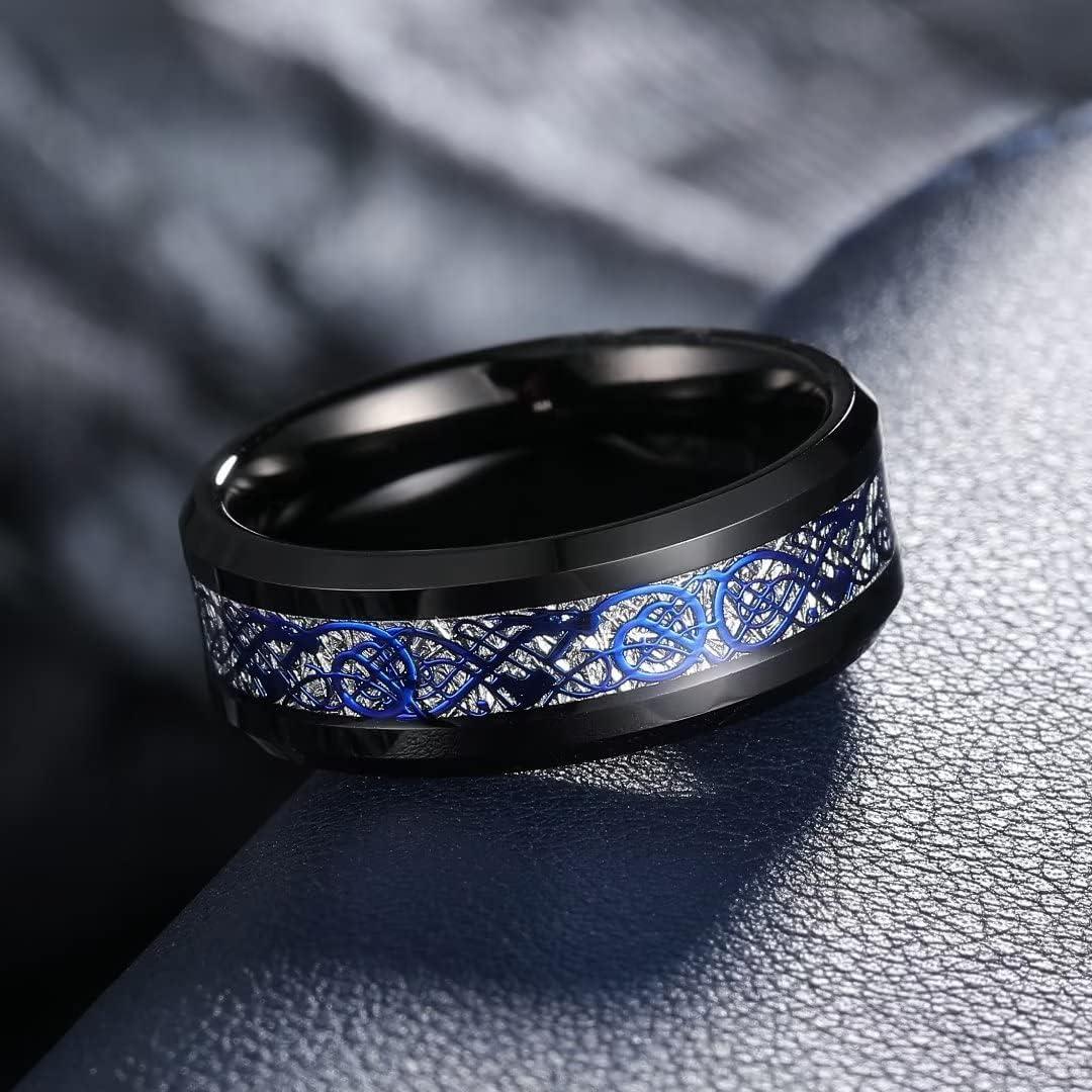 imageKing Will Mens Dragon Celtic Tungsten Ring 5678mm Widths Polished Beveled Edge Comfort Fit Carbide Wedding Band Promise Rings Size 416Dbluesilverblack 8mm