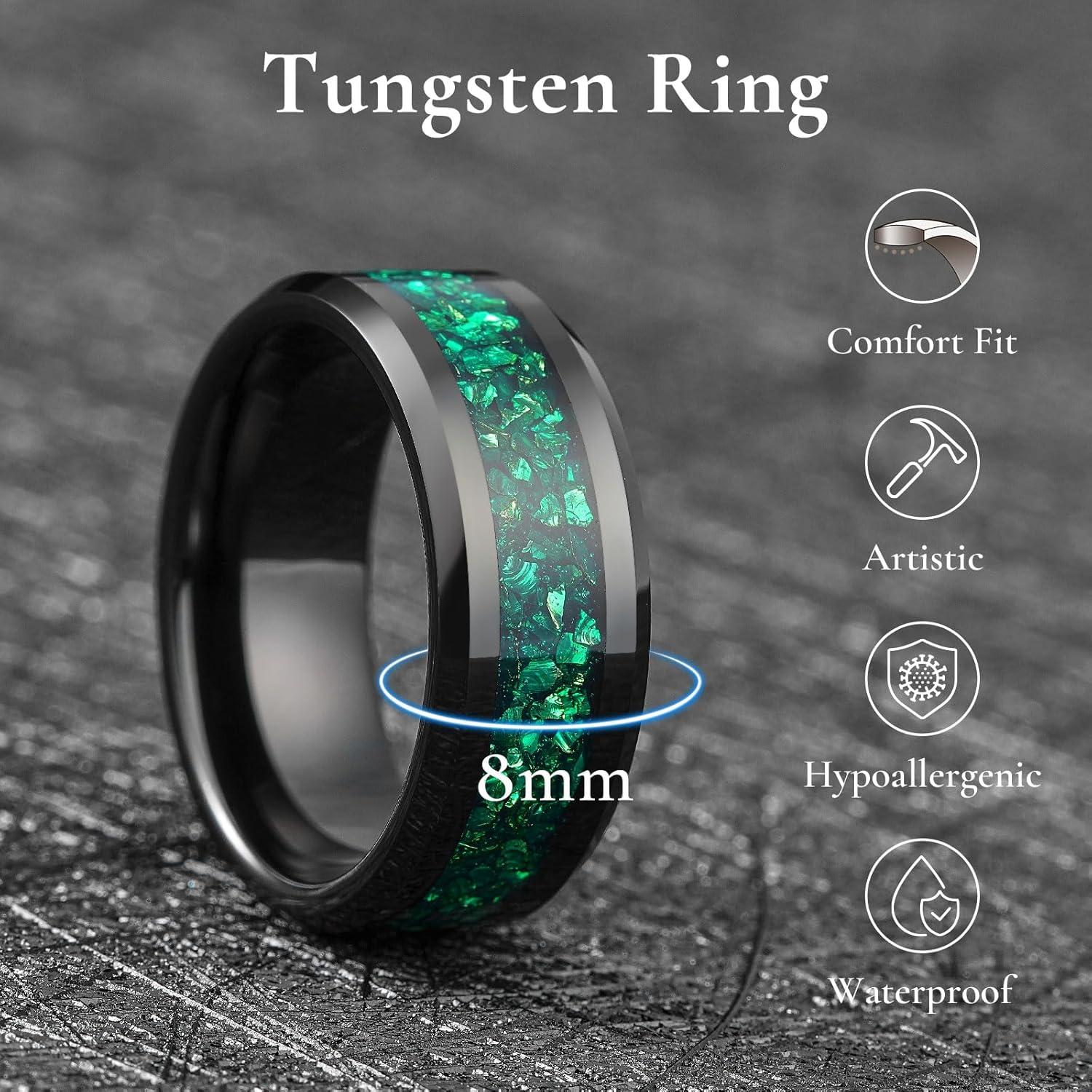 imageKing Will Mens Meteorite Tungsten Wedding Bands 6mm8mm Width BlackSilver Engagement Rings for Couples Beveled Edge Promise Ring for Women Comfort FitBlackGreen8mm