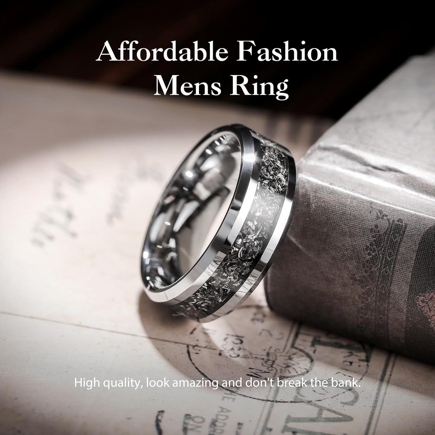 imageKing Will Mens Meteorite Tungsten Wedding Bands 6mm8mm Width BlackSilver Engagement Rings for Couples Beveled Edge Promise Ring for Women Comfort FitSilver6mm