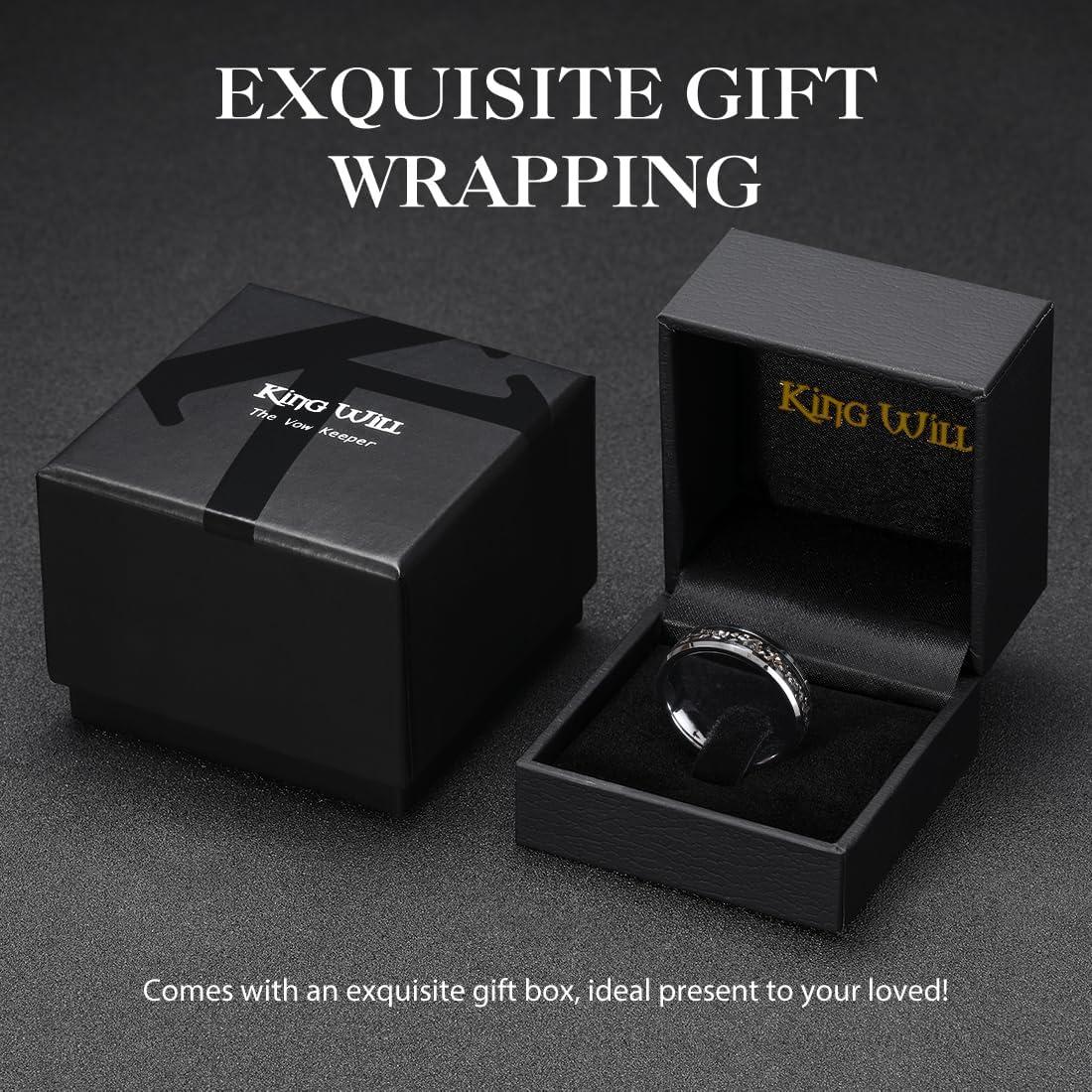 imageKing Will Mens Meteorite Tungsten Wedding Bands 6mm8mm Width BlackSilver Engagement Rings for Couples Beveled Edge Promise Ring for Women Comfort FitSilver6mm