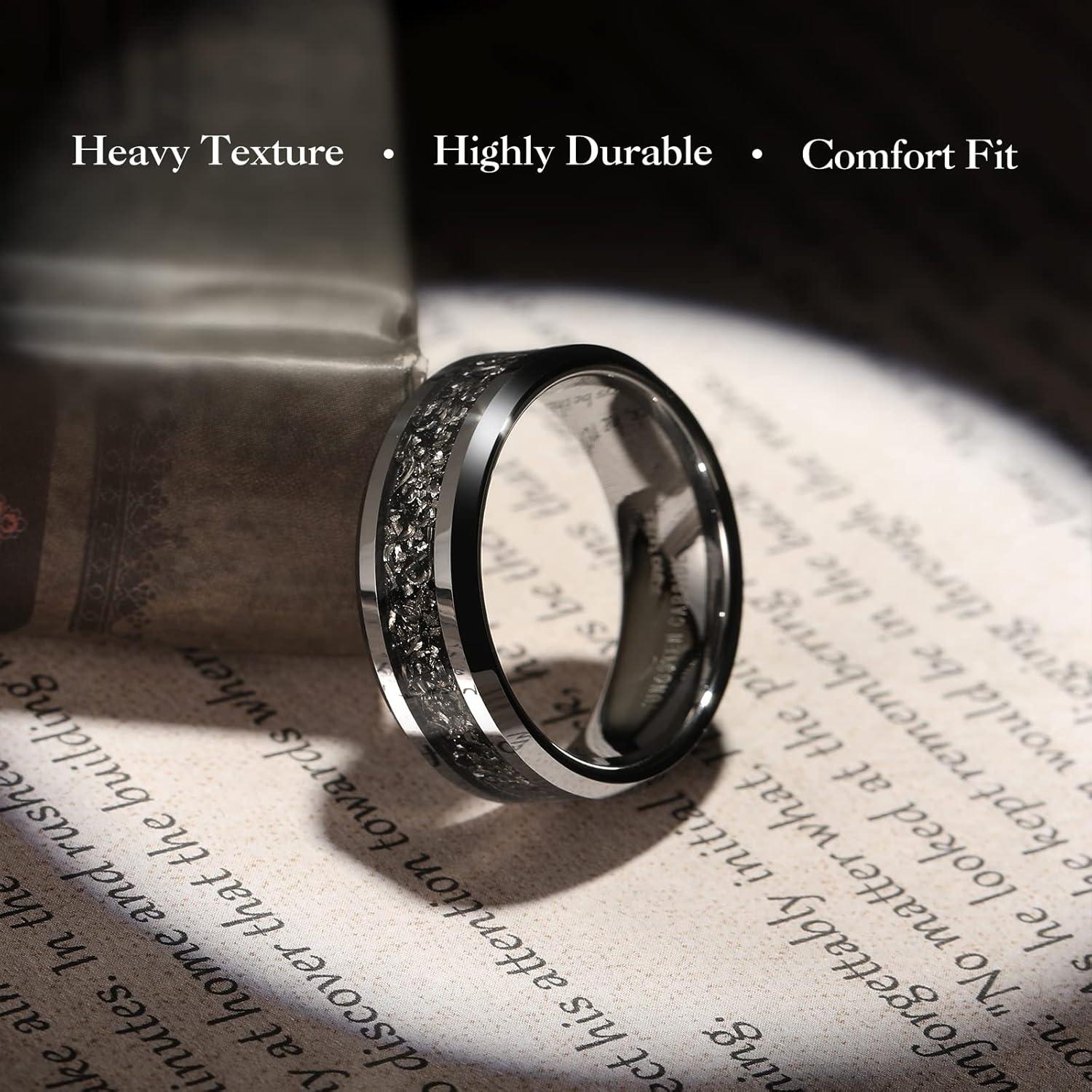 imageKing Will Mens Meteorite Tungsten Wedding Bands 6mm8mm Width BlackSilver Engagement Rings for Couples Beveled Edge Promise Ring for Women Comfort FitSilver8mm