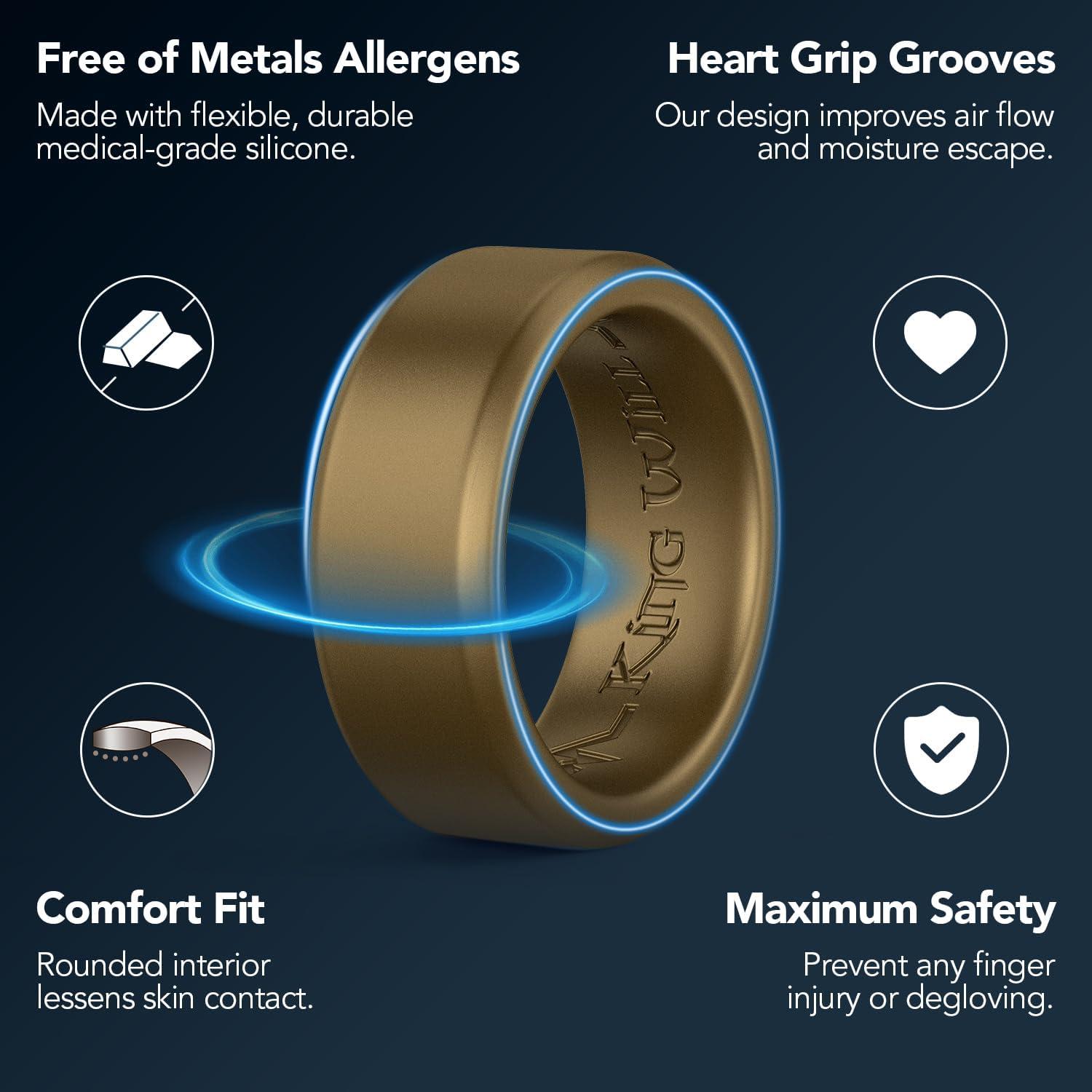 imageKing Will Mens Silicone Wedding Bands 8mm Comfort Fit with Unique Inner Groove Design Rubber Engagement Rings for Daily Wear and Activities 14 Variety MultipackMetallic Copper