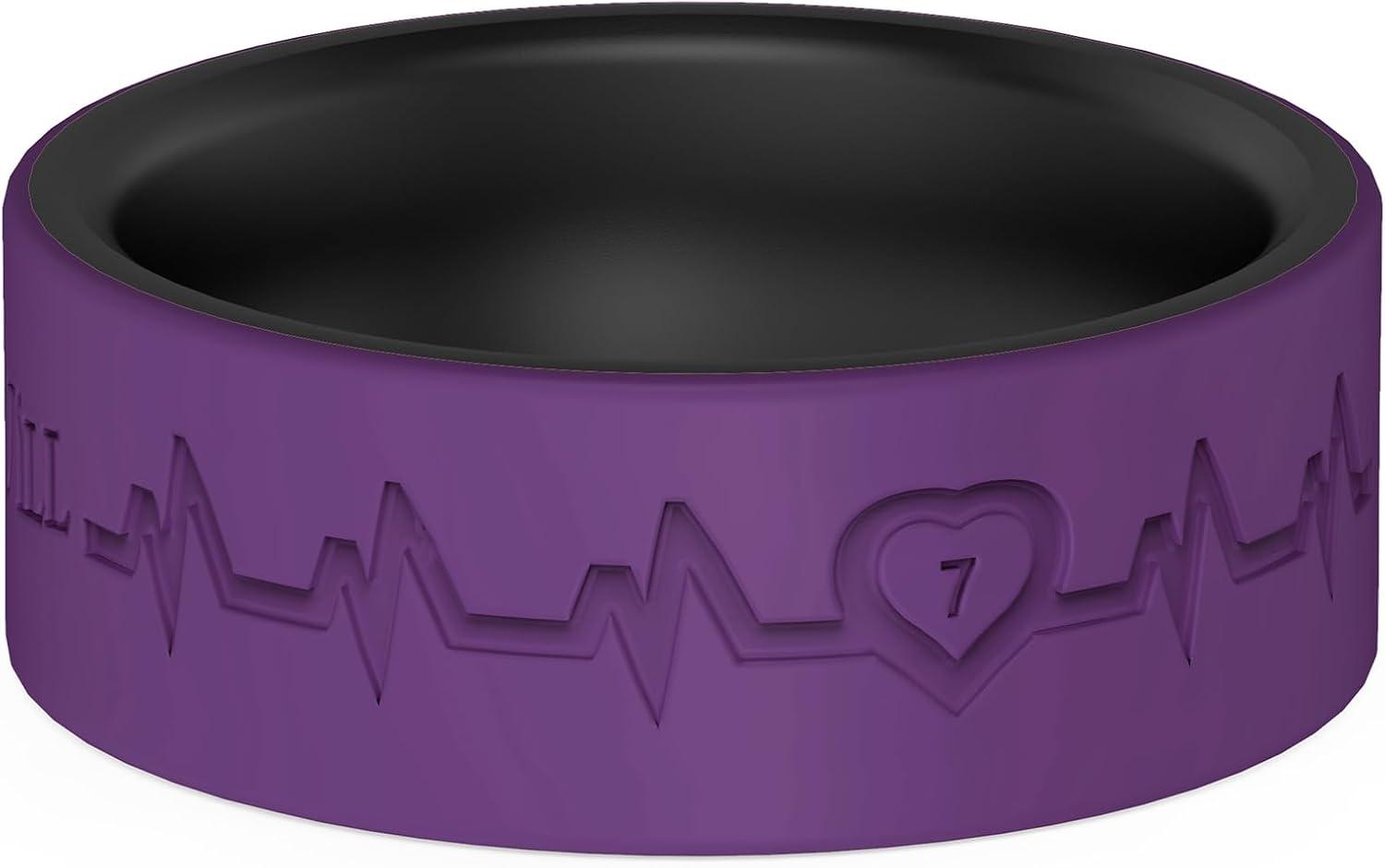 imageKing Will Mens Silicone Wedding Bands 8mm Comfort Fit with Unique Inner Groove Design Rubber Engagement Rings for Daily Wear and Activities 14 Variety MultipackBlack Purple