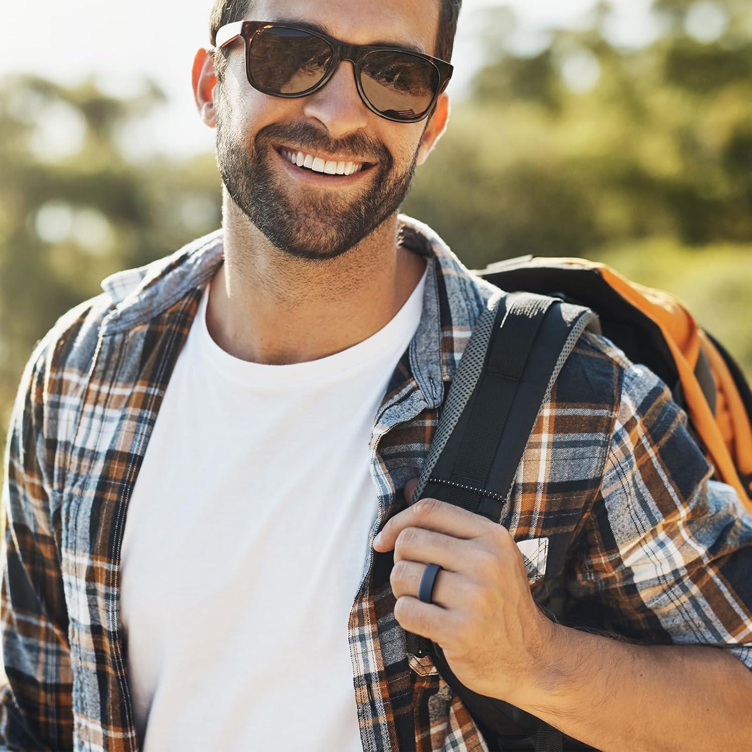 imageKing Will Mens Silicone Wedding Bands 8mm Comfort Fit with Unique Inner Groove Design Rubber Engagement Rings for Daily Wear and Activities 14 Variety MultipackBlueWhite