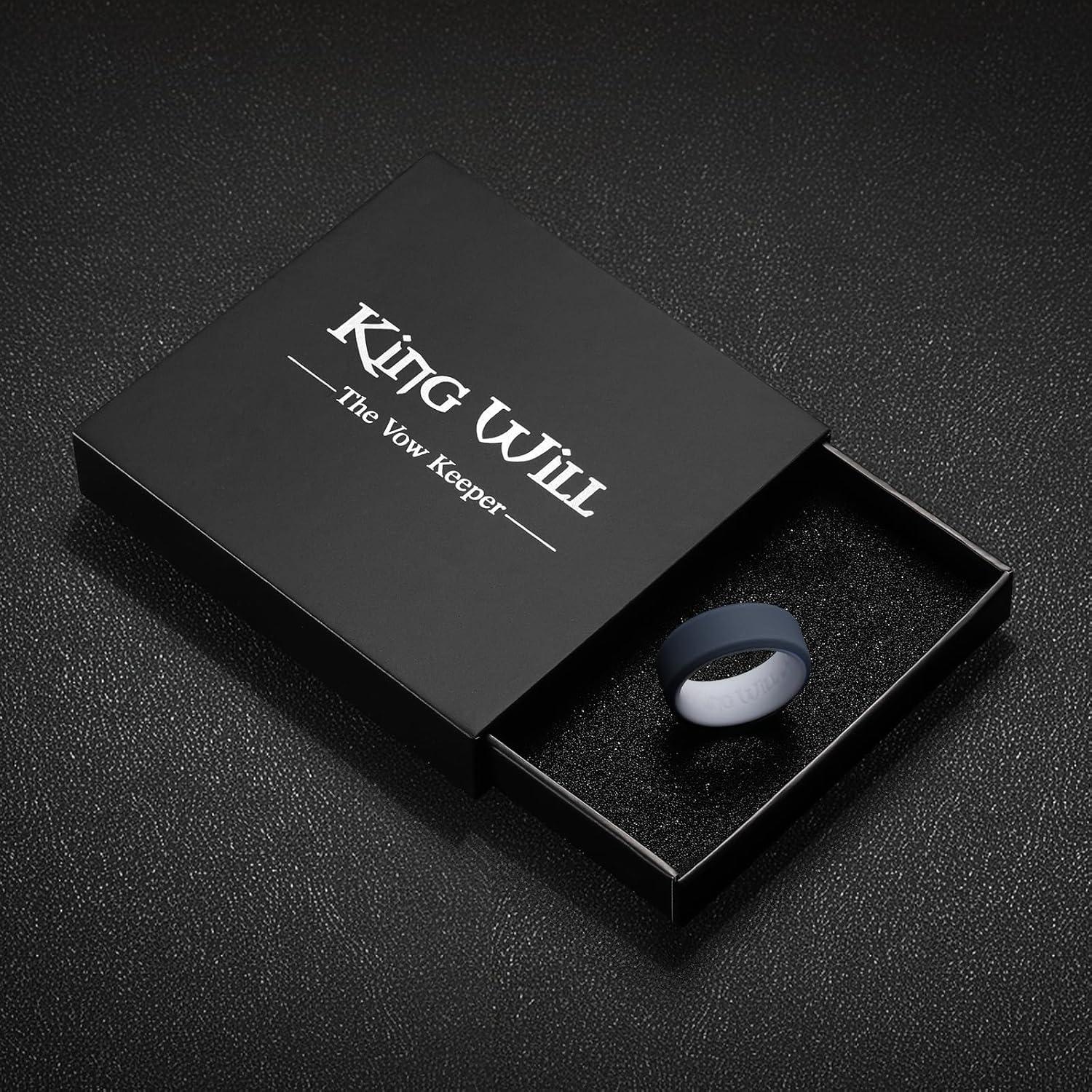 imageKing Will Mens Silicone Wedding Bands 8mm Comfort Fit with Unique Inner Groove Design Rubber Engagement Rings for Daily Wear and Activities 14 Variety MultipackBlueWhite