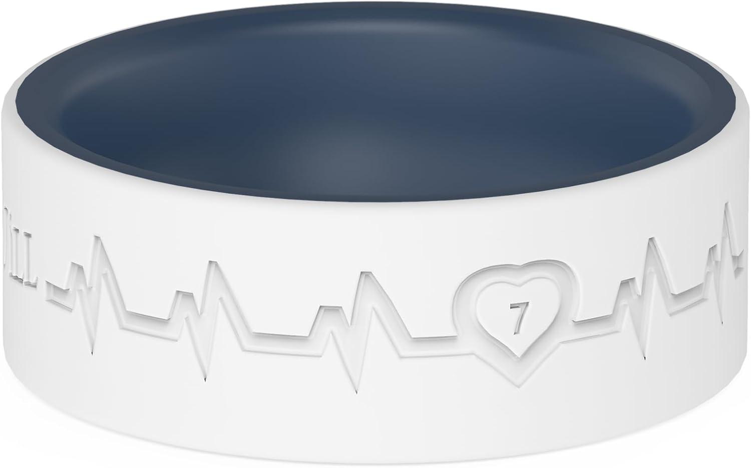 imageKing Will Mens Silicone Wedding Bands 8mm Comfort Fit with Unique Inner Groove Design Rubber Engagement Rings for Daily Wear and Activities 14 Variety MultipackBlueWhite