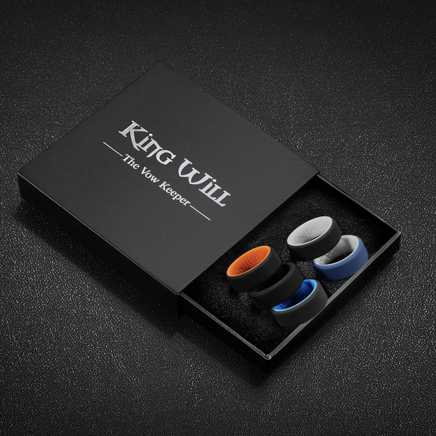 imageKing Will Mens Silicone Wedding Bands 8mm Comfort Fit with Unique Inner Groove Design Rubber Engagement Rings for Daily Wear and Activities 14 Variety MultipackPack 5C