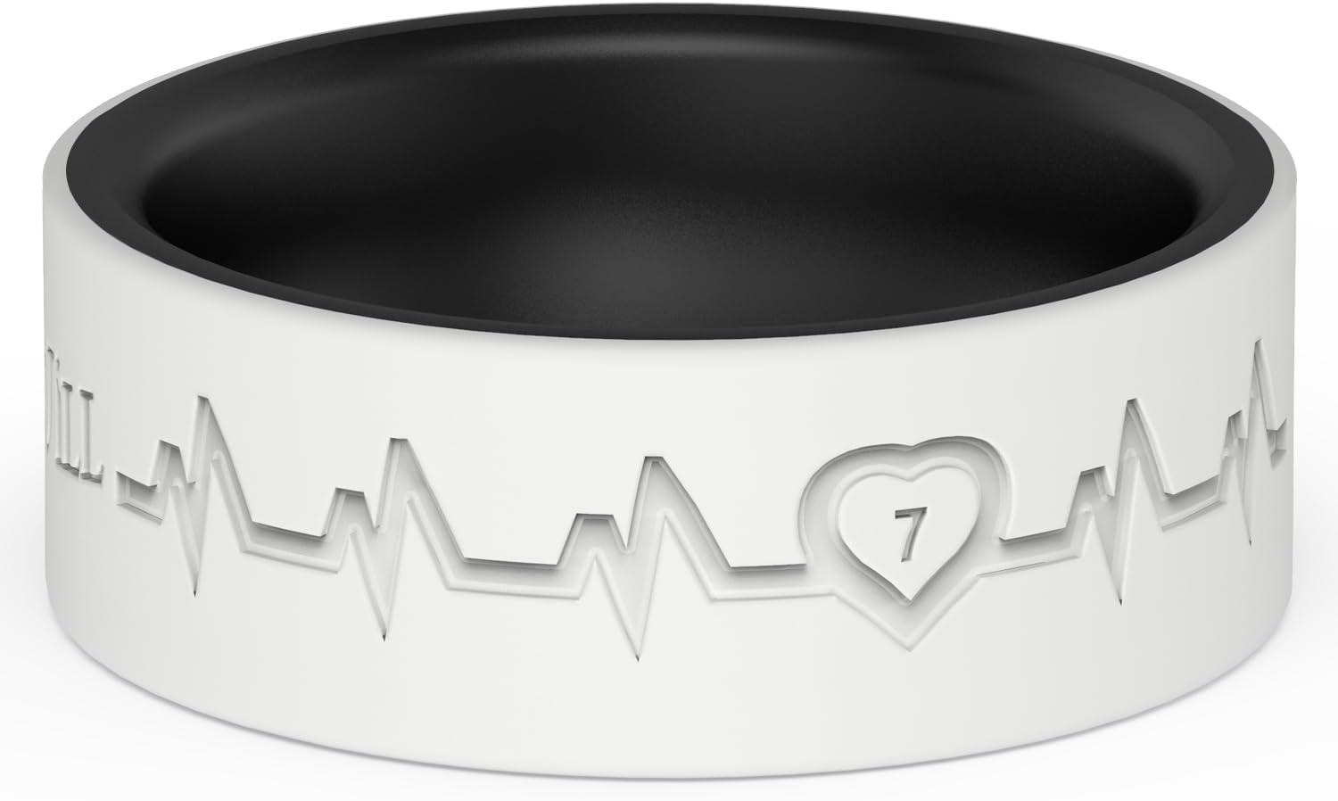 imageKing Will Mens Silicone Wedding Bands 8mm Comfort Fit with Unique Inner Groove Design Rubber Engagement Rings for Daily Wear and Activities 14 Variety MultipackBlackWhite