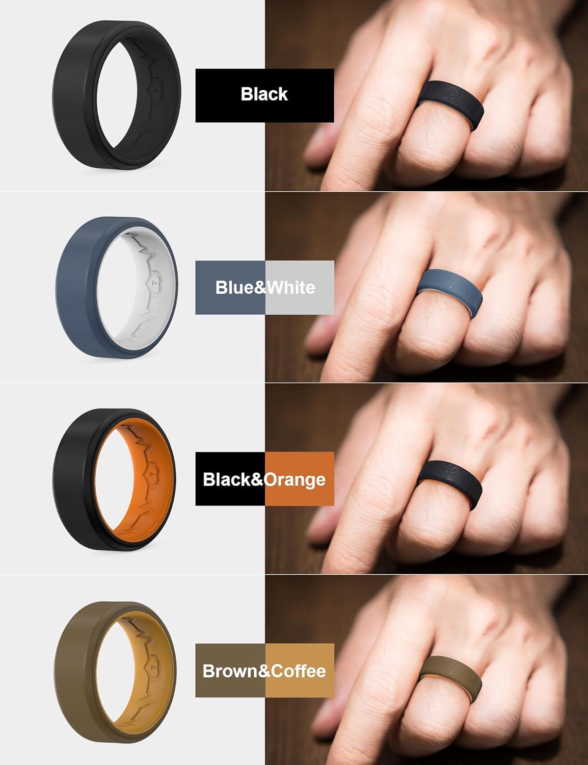 imageKing Will Mens Silicone Wedding Bands 8mm Comfort Fit with Unique Inner Groove Design Rubber Engagement Rings for Daily Wear and Activities 14 Variety MultipackPack 7A