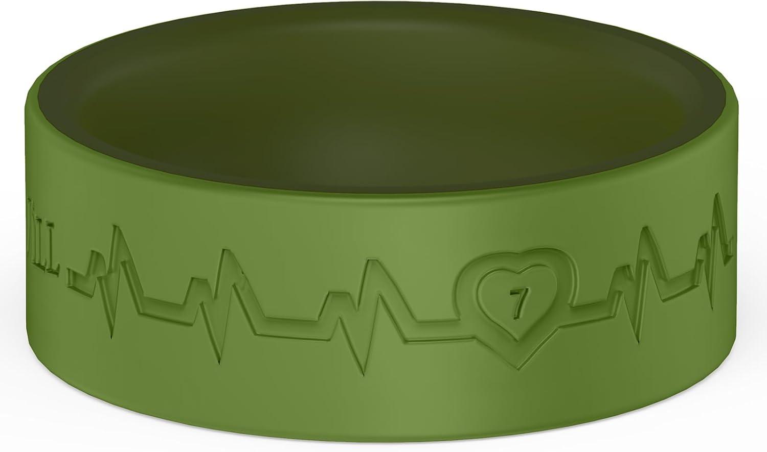 imageKing Will Mens Silicone Wedding Bands 8mm Comfort Fit with Unique Inner Groove Design Rubber Engagement Rings for Daily Wear and Activities 14 Variety MultipackTwoTone Dark Green