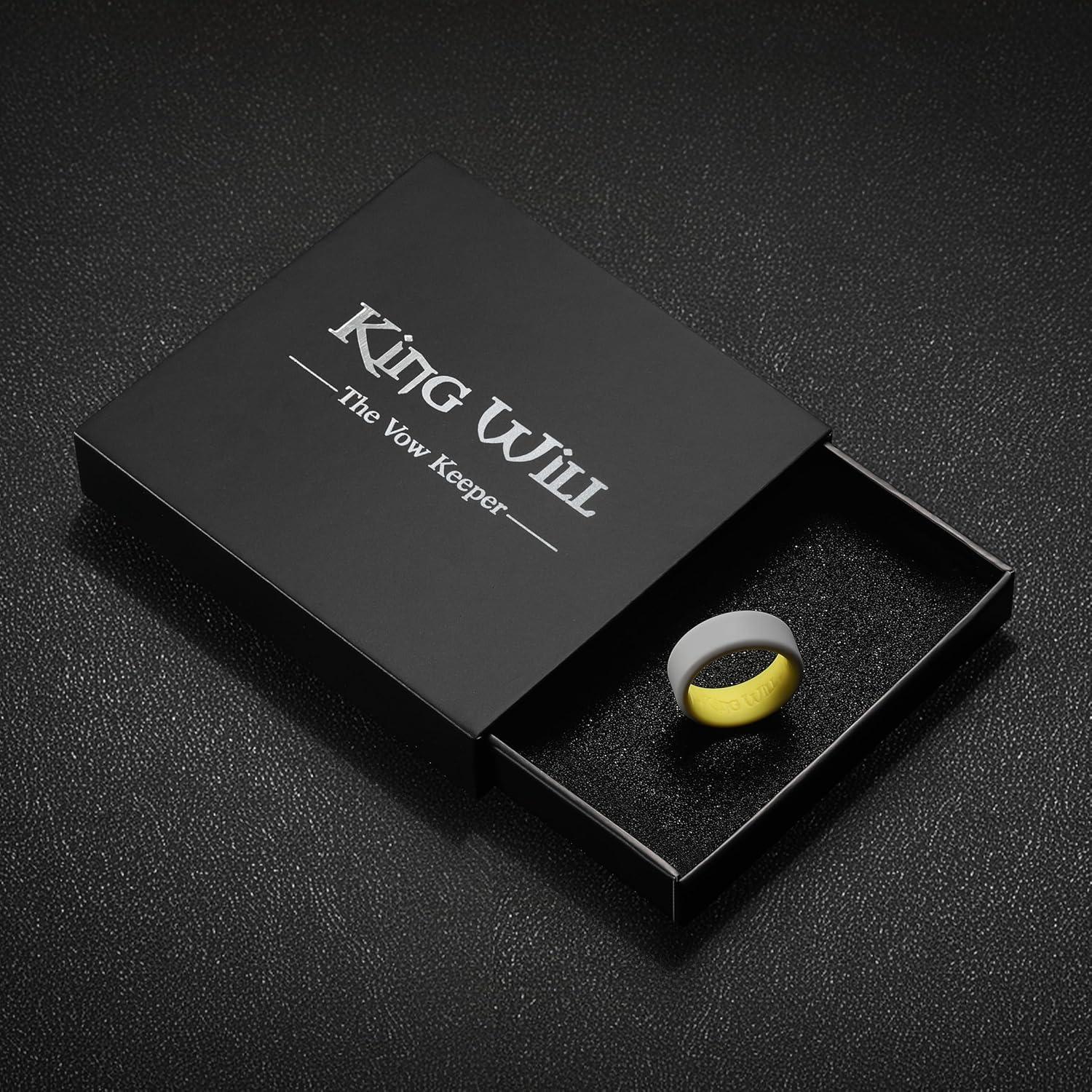 imageKing Will Mens Silicone Wedding Bands 8mm Comfort Fit with Unique Inner Groove Design Rubber Engagement Rings for Daily Wear and Activities 14 Variety MultipackGreyYellow