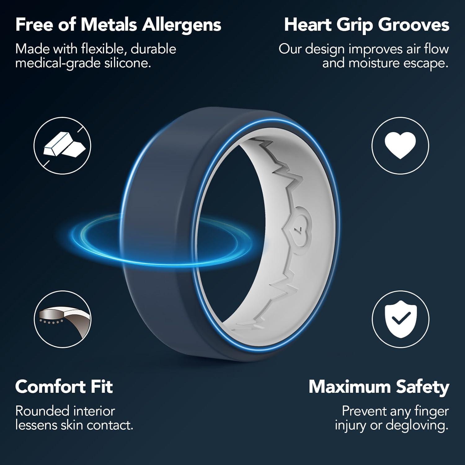 imageKing Will Mens Silicone Wedding Bands 8mm Comfort Fit with Unique Inner Groove Design Rubber Engagement Rings for Daily Wear and Activities 14 Variety MultipackBlueWhite