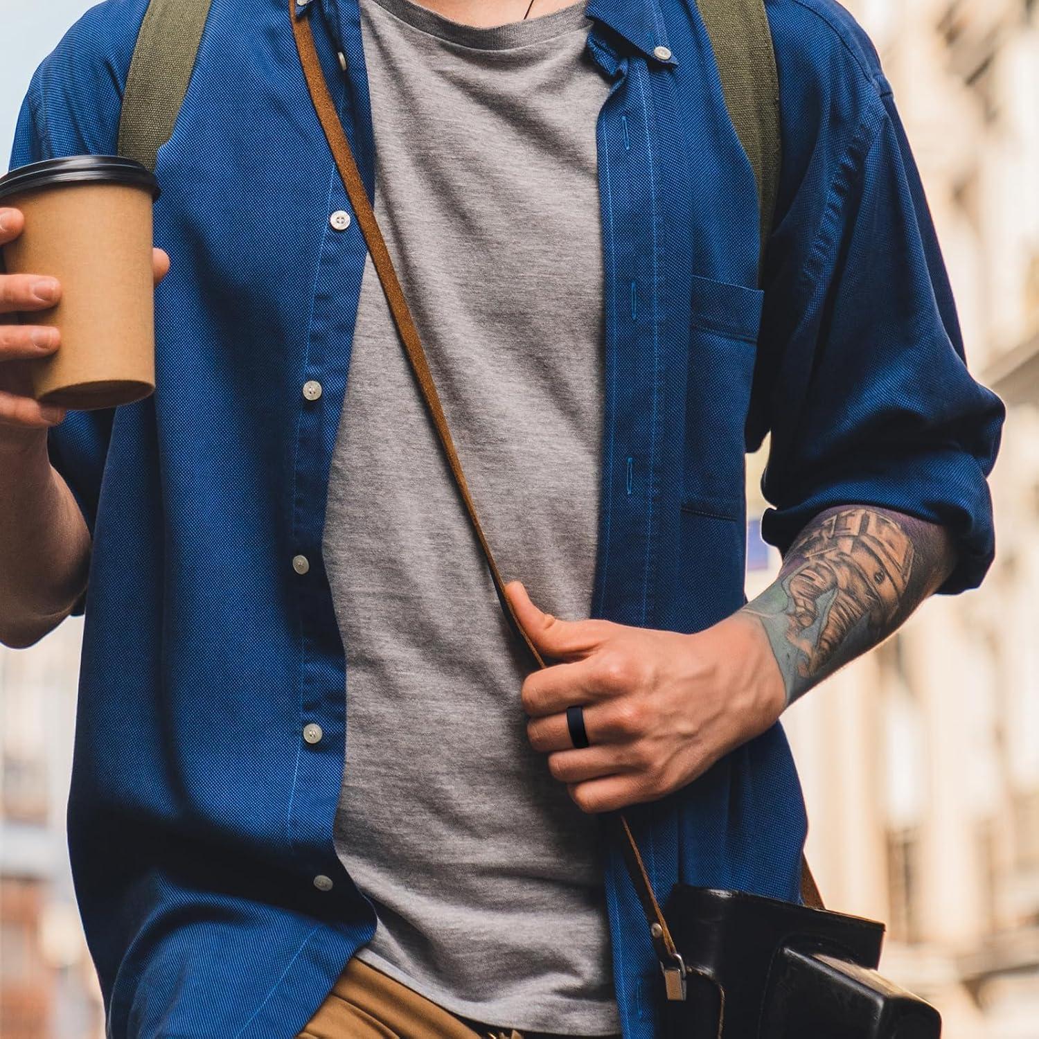 imageKing Will Mens Silicone Wedding Bands 8mm Comfort Fit with Unique Inner Groove Design Rubber Engagement Rings for Daily Wear and Activities 14 Variety MultipackBlackPink