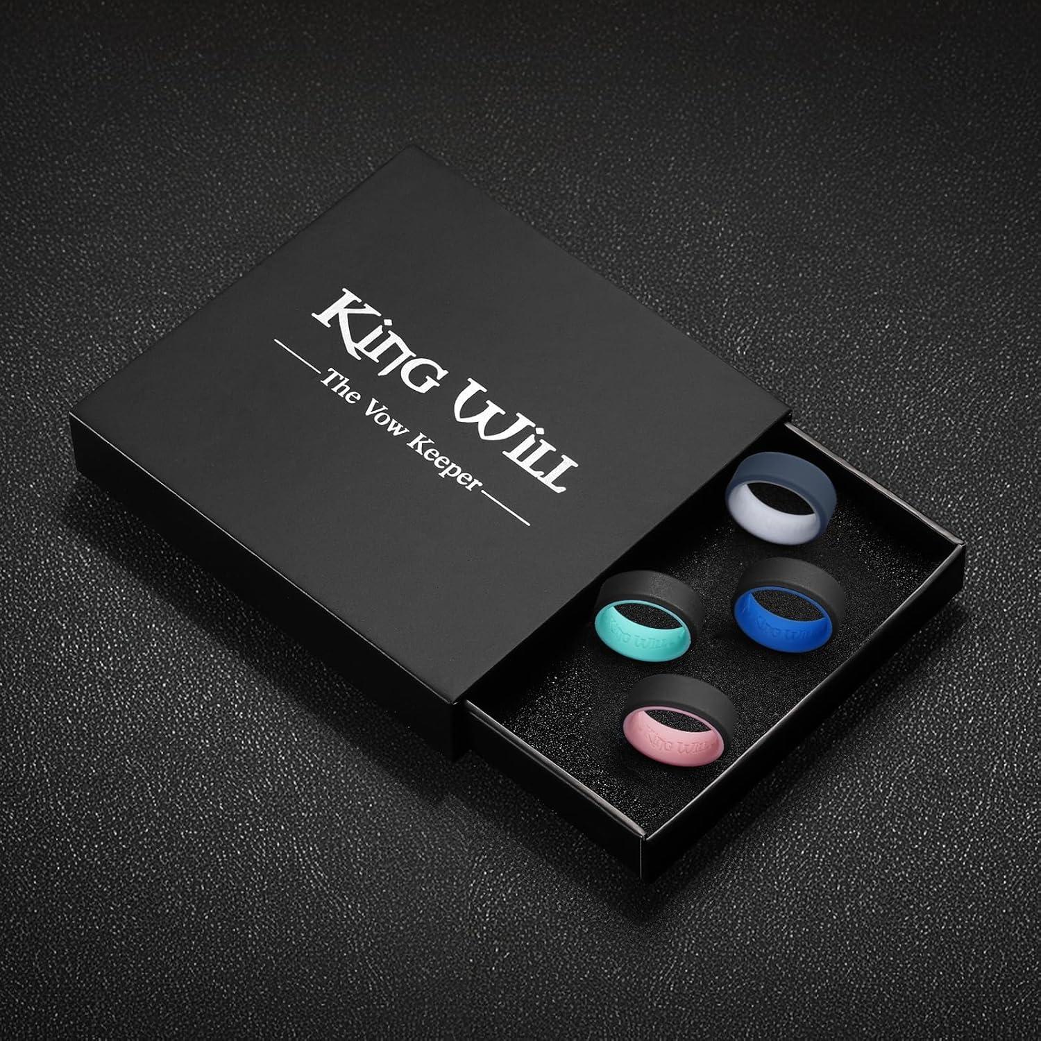 imageKing Will Mens Silicone Wedding Bands 8mm Comfort Fit with Unique Inner Groove Design Rubber Engagement Rings for Daily Wear and Activities 14 Variety MultipackBlackBlue BlackMint Blue BlueWhite BlackPink