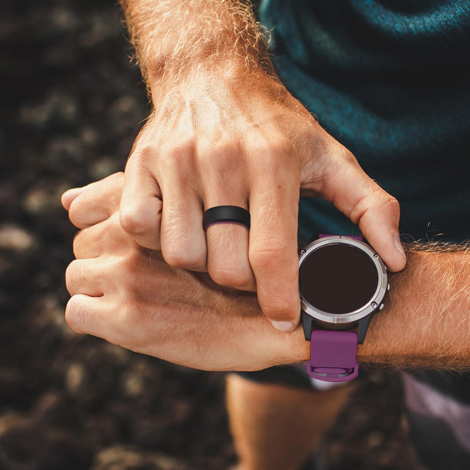 imageKing Will Mens Silicone Wedding Bands 8mm Comfort Fit with Unique Inner Groove Design Rubber Engagement Rings for Daily Wear and Activities 14 Variety MultipackBlack Purple